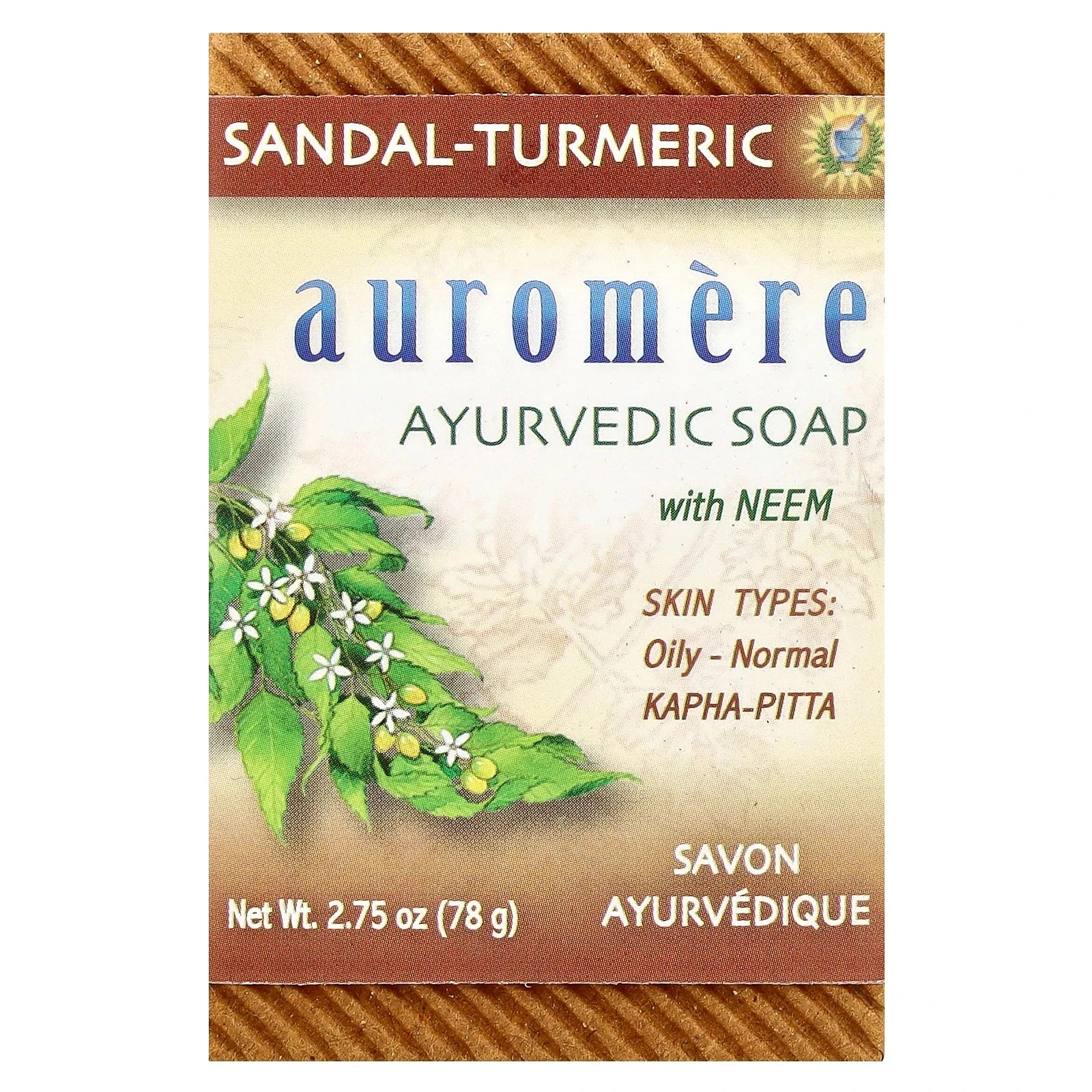 Auromere Ayurvedic Soap with Neem Sandal-Turmeric 2.75 oz (Pack of 6)