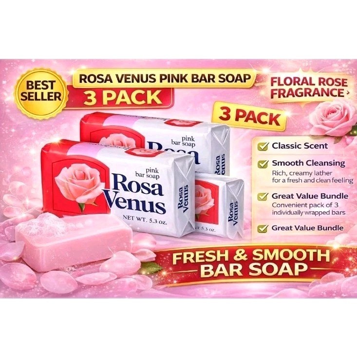 3 Rosa Venus Pink Bar Soap Bath Bars Fresh Scent 5.3 oz Lot of 3 Free Shipping