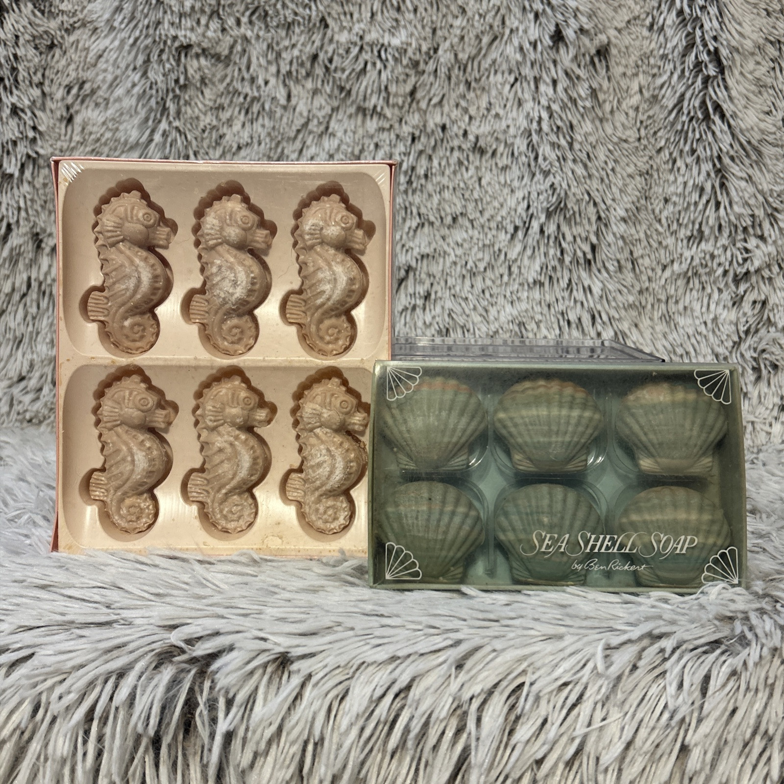 2 Boxes Vintage NOS Seashell & Seahorses Soap Cakes Coastal Beach Grannycore