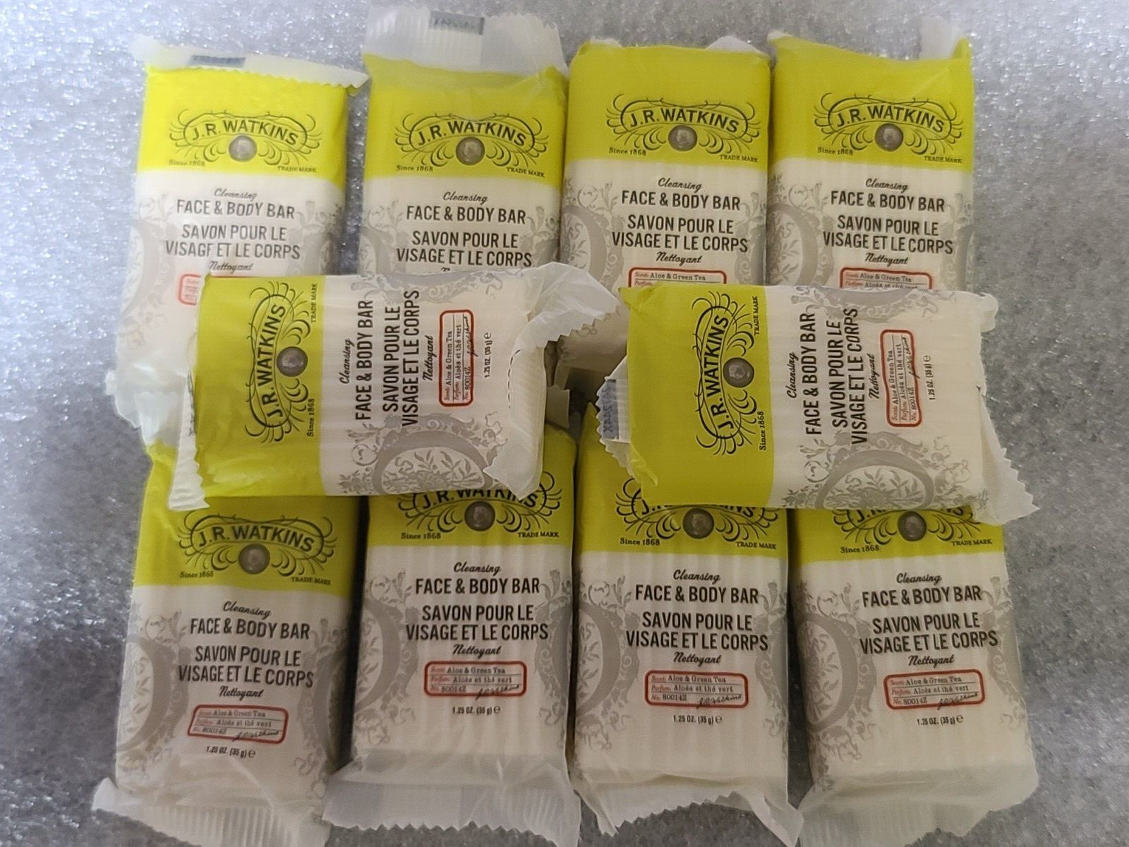 Lot of 10) JR WATKINS Face Body Bar Aloe Green Tea Travel Size 1.25oz Soap Bars
