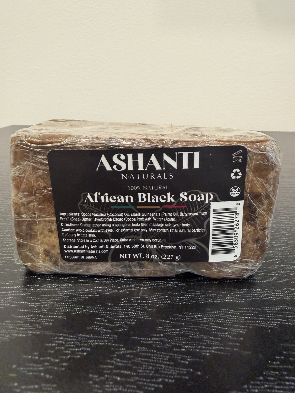 Ashanti Naturals African Black Bar Soap 8 oz / 227g 100% Natural Jumbo Sz New