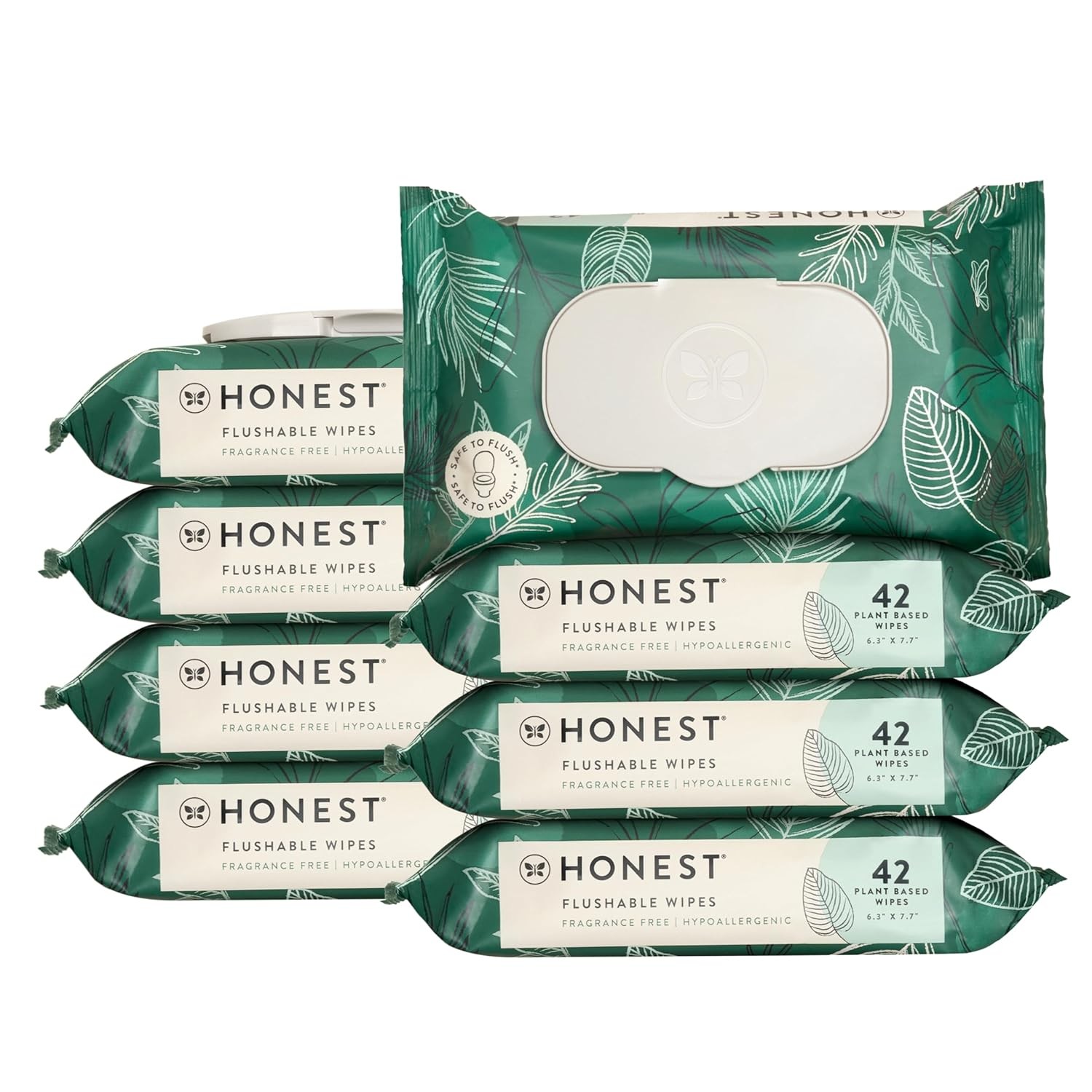 The Honest Company Flushable Wipes for 42 Count (Pack of 8), Tropical Leaves
