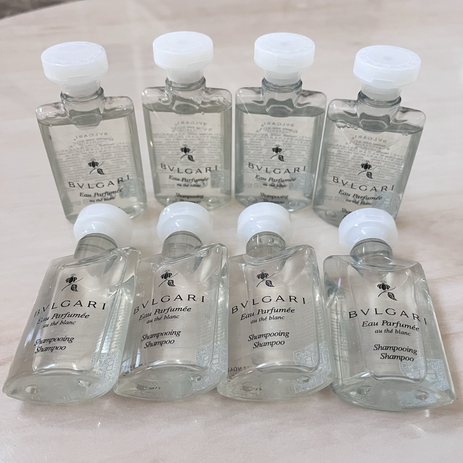 8pc BVLGARI Eau Perfumee Shampoo 1.3oz /40ml White Tea Travel Size Made In Italy