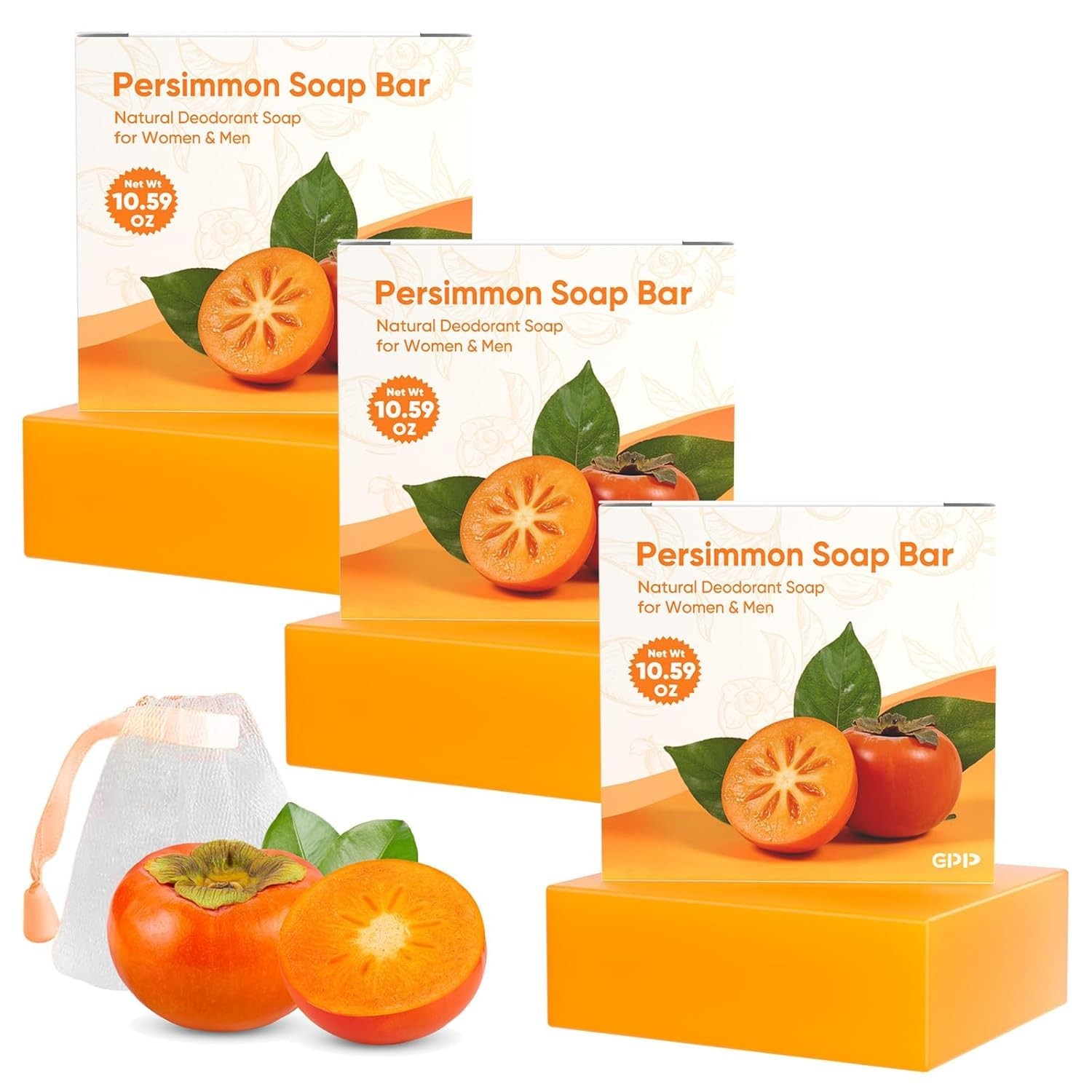 GPP Persimmon Soap Bar for Body Odor Control – 3 PCS 3.53 Ounce (Pack of 3)