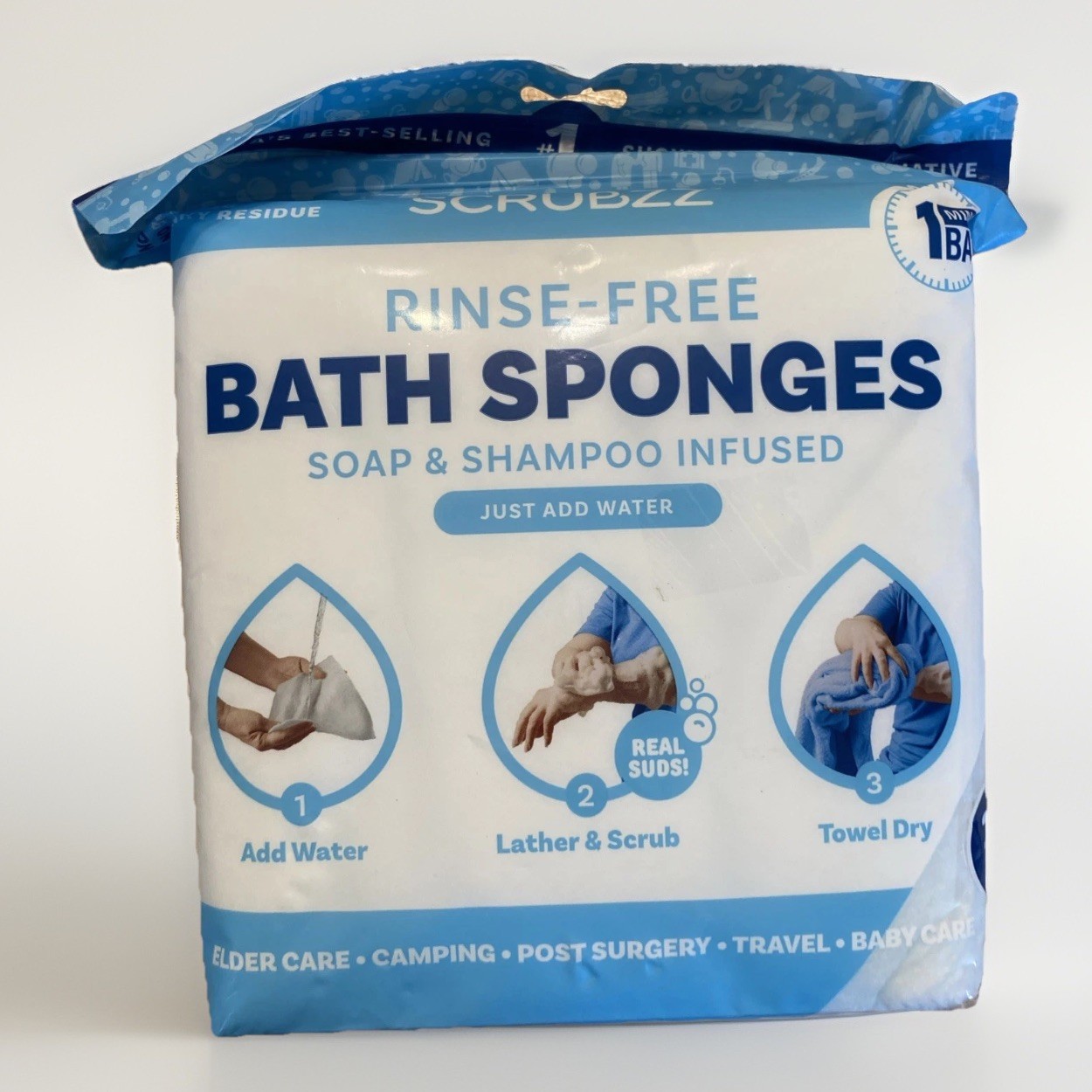 Scrubzz Disposable Rinse Free Bathing Wipes – 25 Pack All-in-1 Single Use Shower