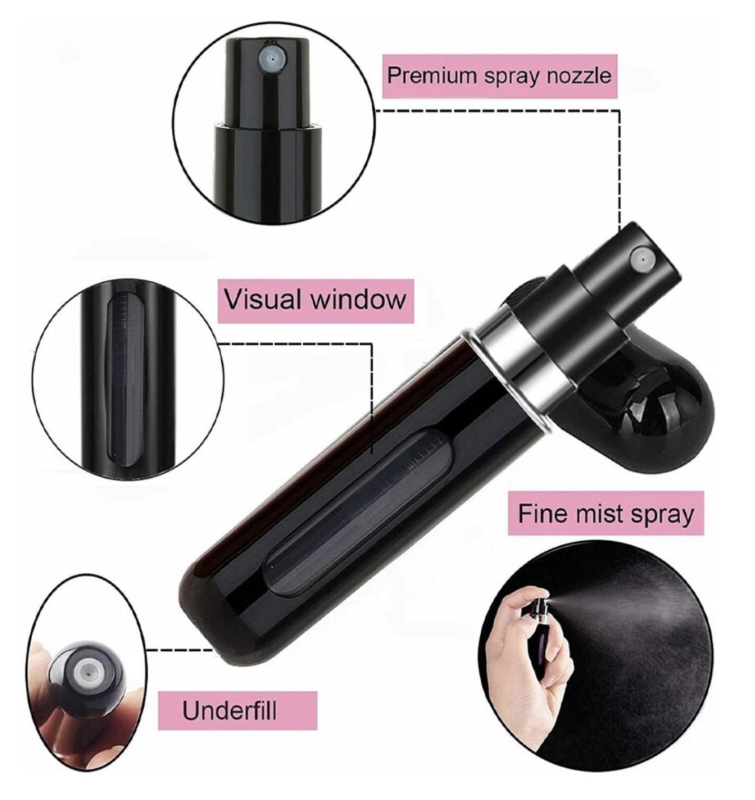5 PCS Mini Travel Perfume Atomizer Bottle Portable Spray Pump Case Refillable
