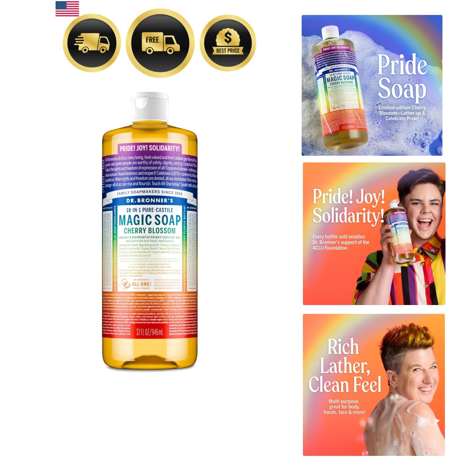 Pure-Castile Limited-Edition Pride Soap –Regenerative Organic Certified Oils-…