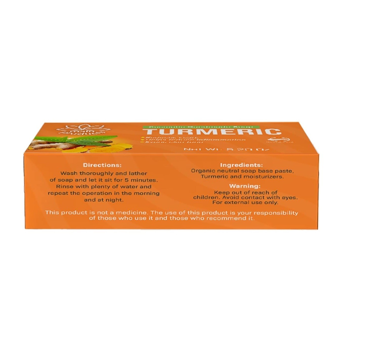 Turmeric Soap Bar for Face and Body 5.29oz, Handmade Cosmetic Soap Jabon Curcuma