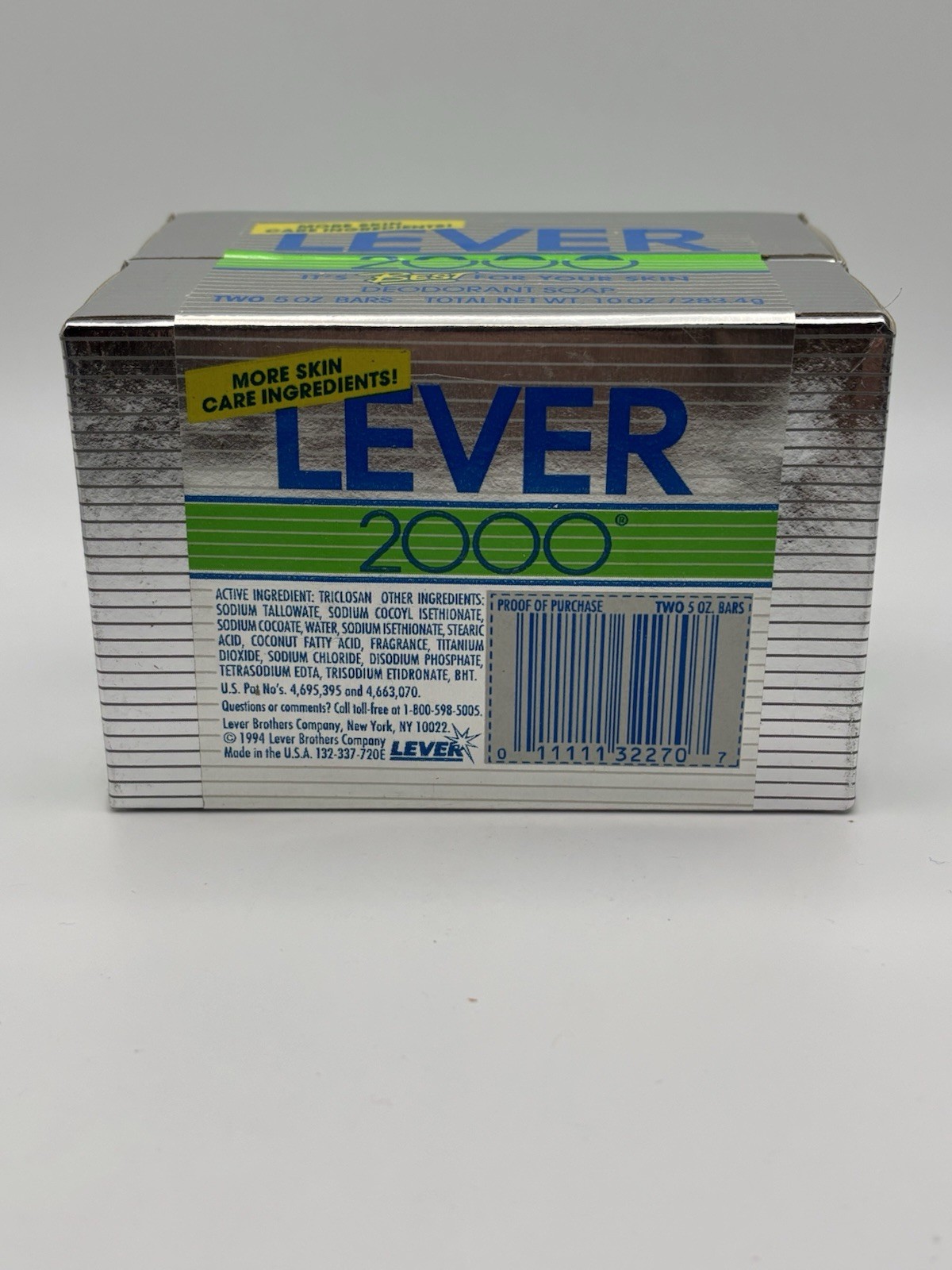 VTG 1994 Lever 2000 2 Bar Duo Pack White 5oz Deodorant Soap Silver Box USA Prop