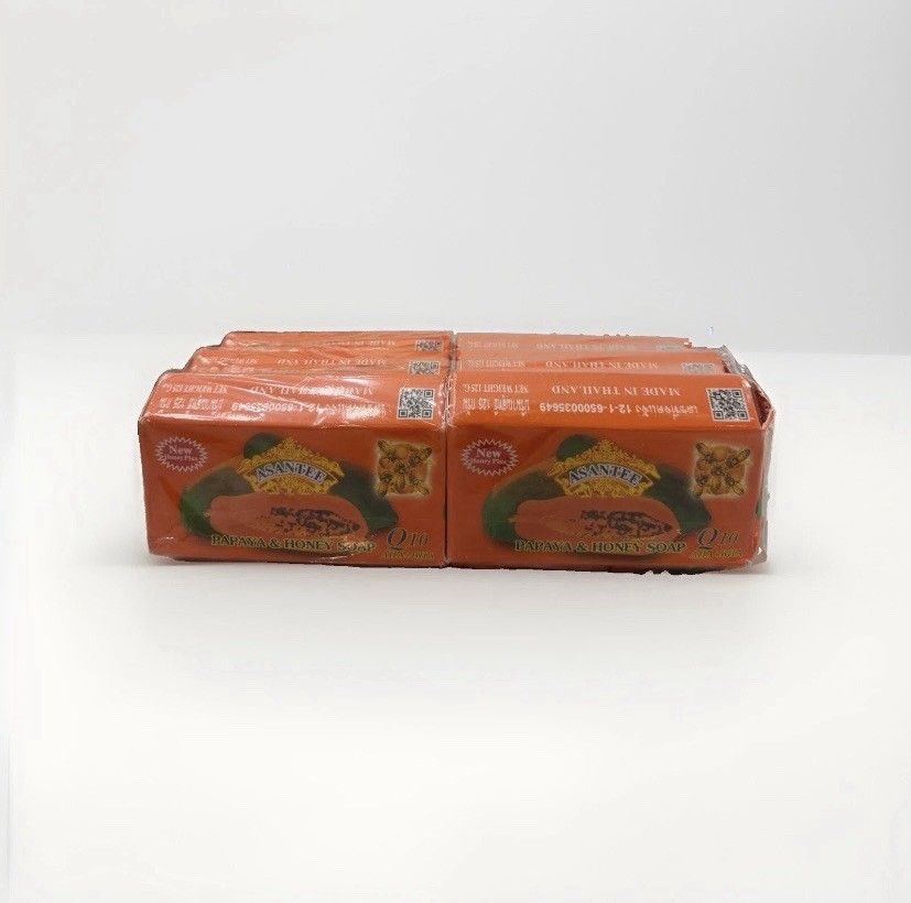 Asantee Papaya & Honey Lightening Soap Bar Q10 AHA+BHA 125g Orange ,pack 6soaps