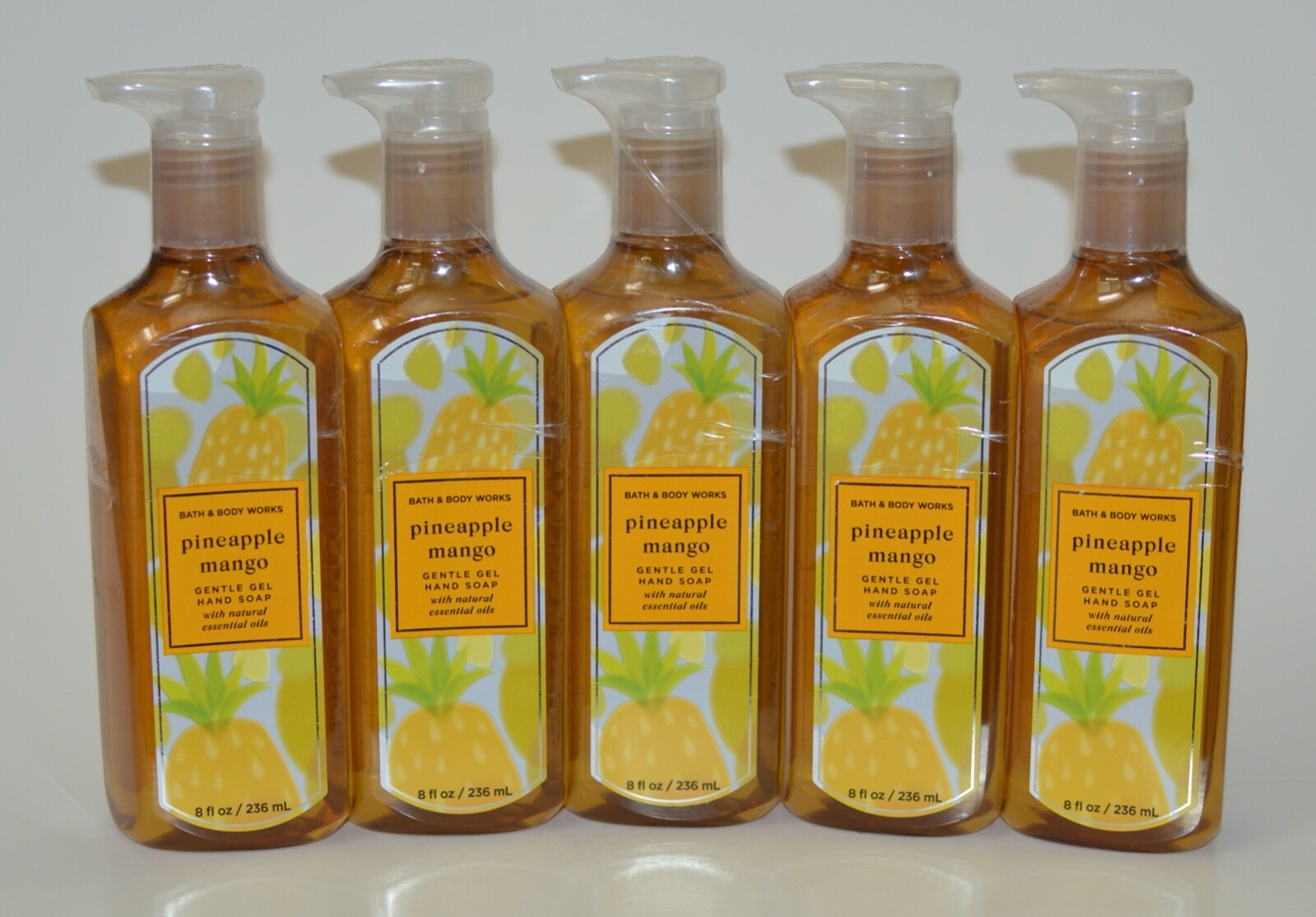 5 NEW BATH & BODY WORKS PINEAPPLE MANGO GENTLE GEL HAND SOAP WASH ESSENTIAL OILS