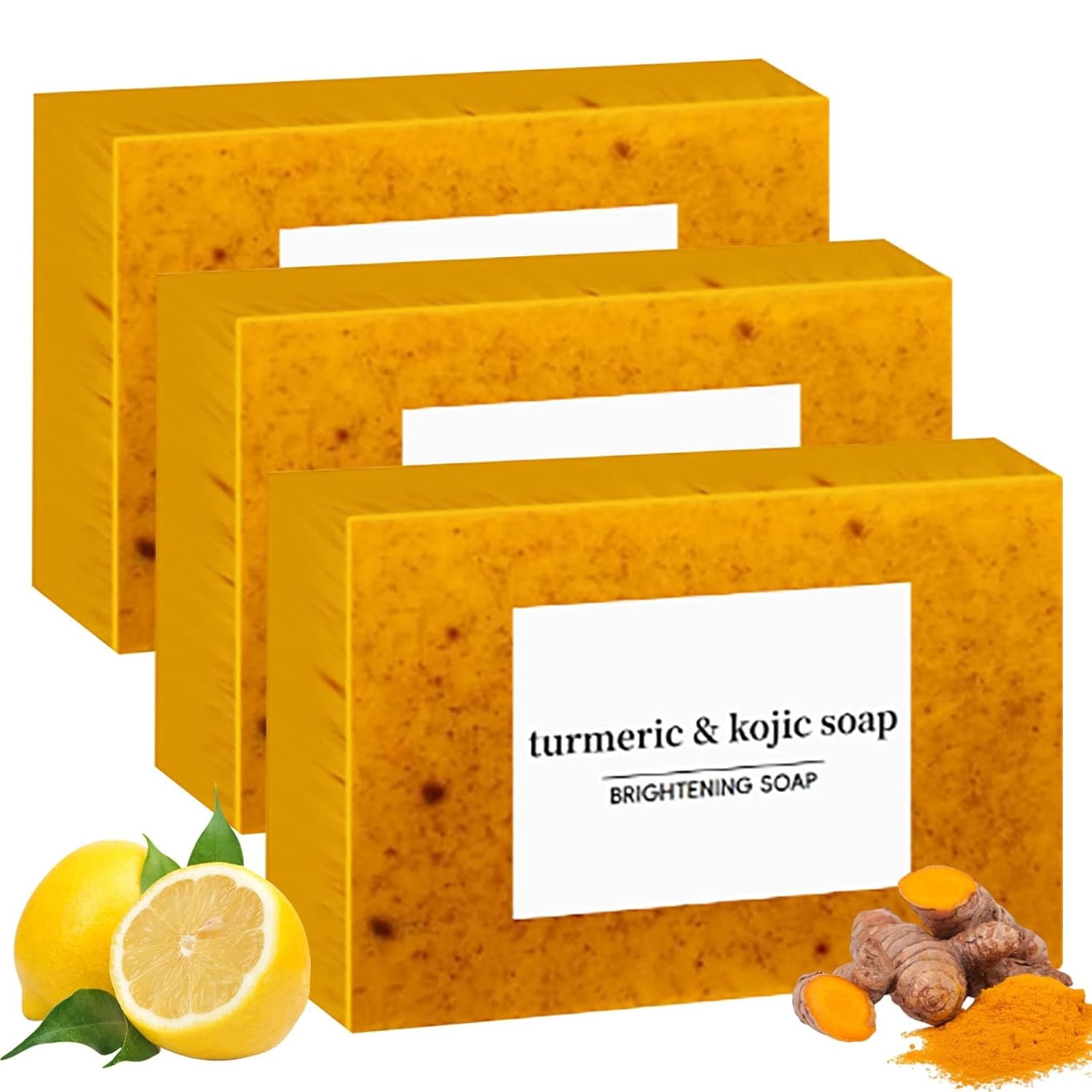 3-Pack Turmeric Glow Soap Bar – Lemon & Kojic Acid, Removing Dark Spots