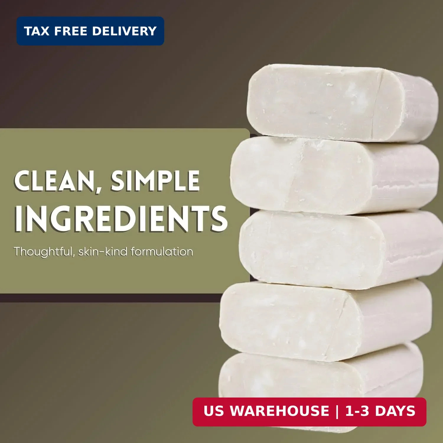 Amish Farms Fragrance Free Bar Soap with Bentonite Clay 5 oz Bars (5 Pack) Vegan