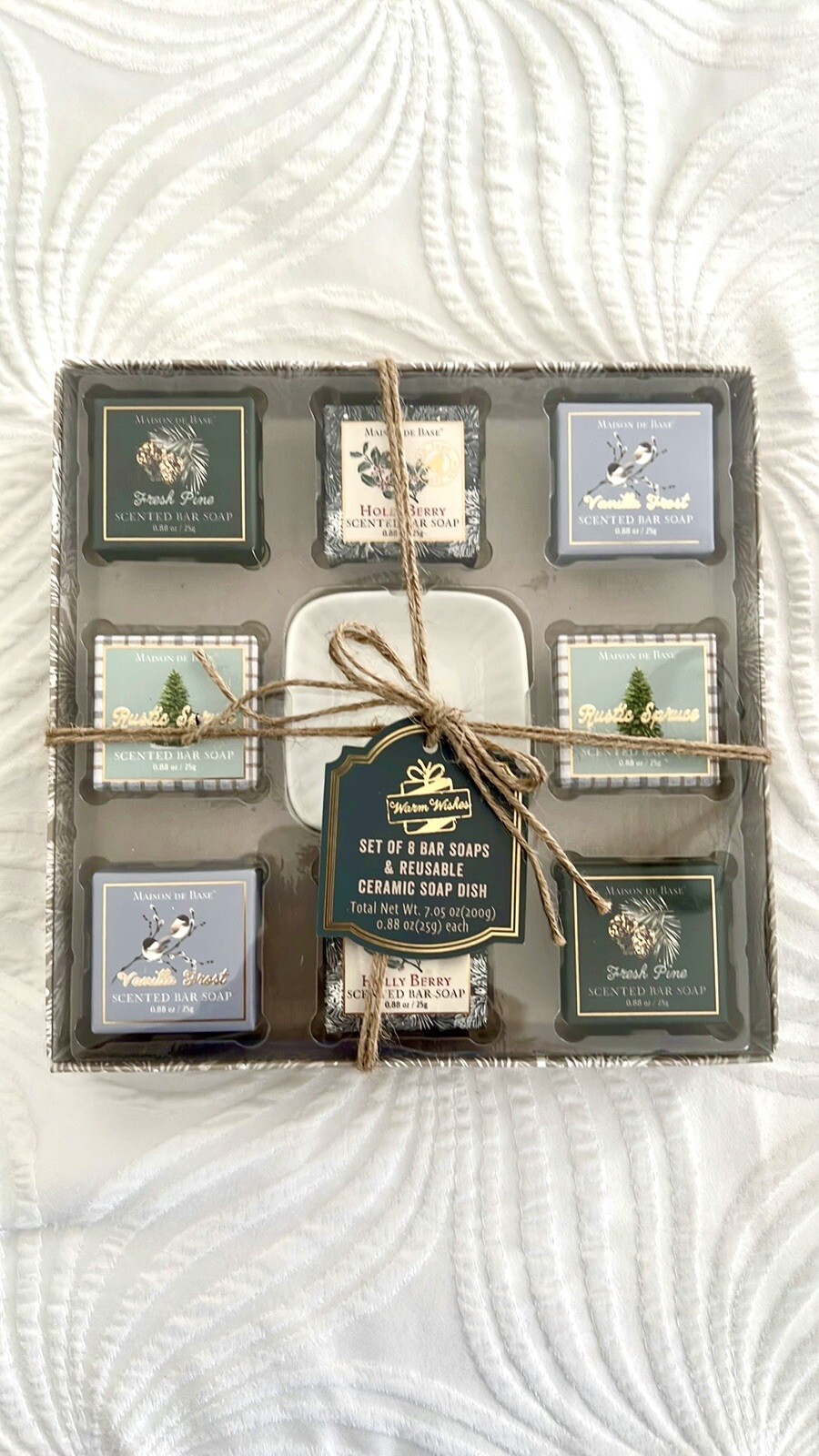 Maison De Base Scented Bar Soap Gift Set, 8 Bars + Ceramic Soap Dish