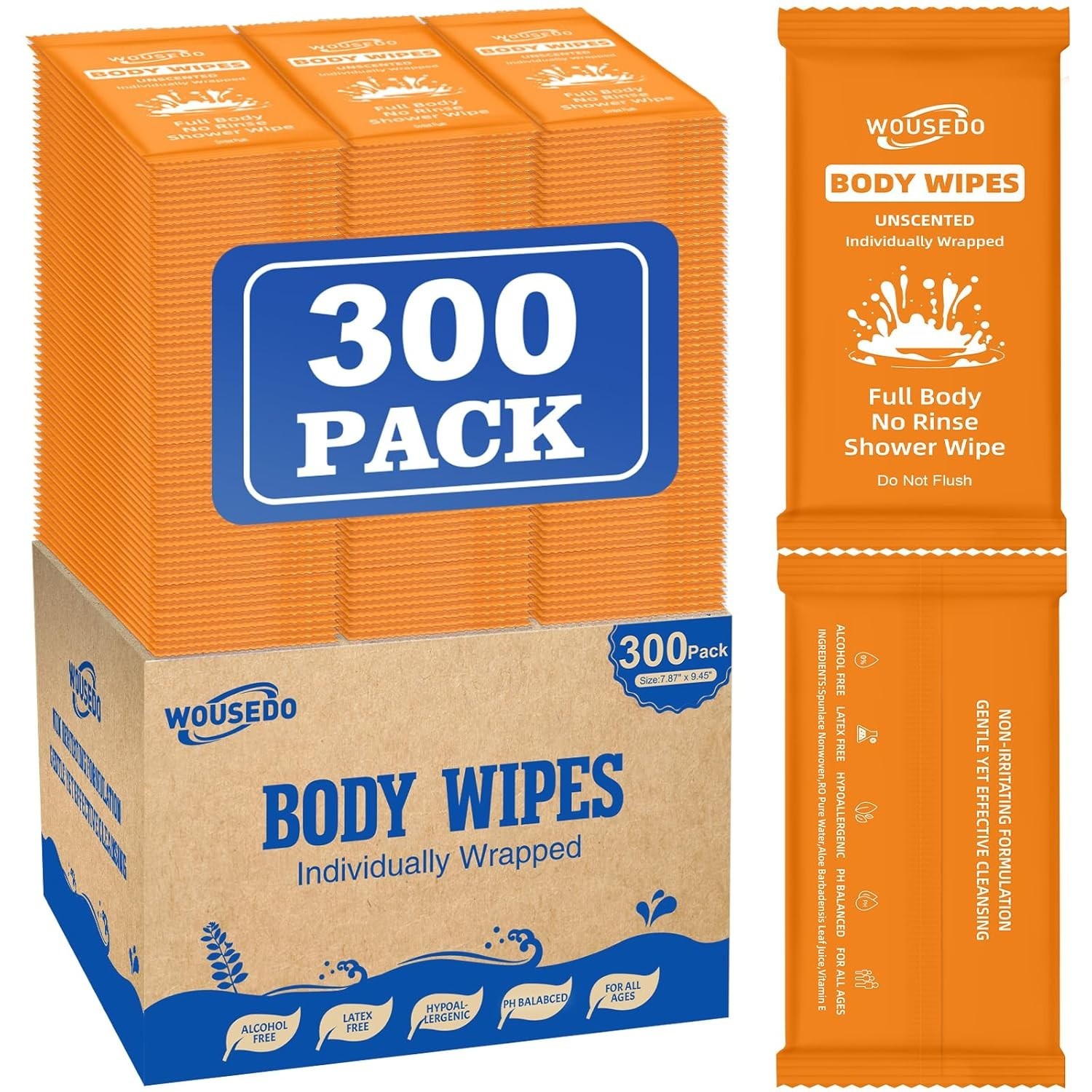 300 Pcs Ultra Thick Soft Large Body Wipes Individually Wrapped7.87 x 9.45,Sho…