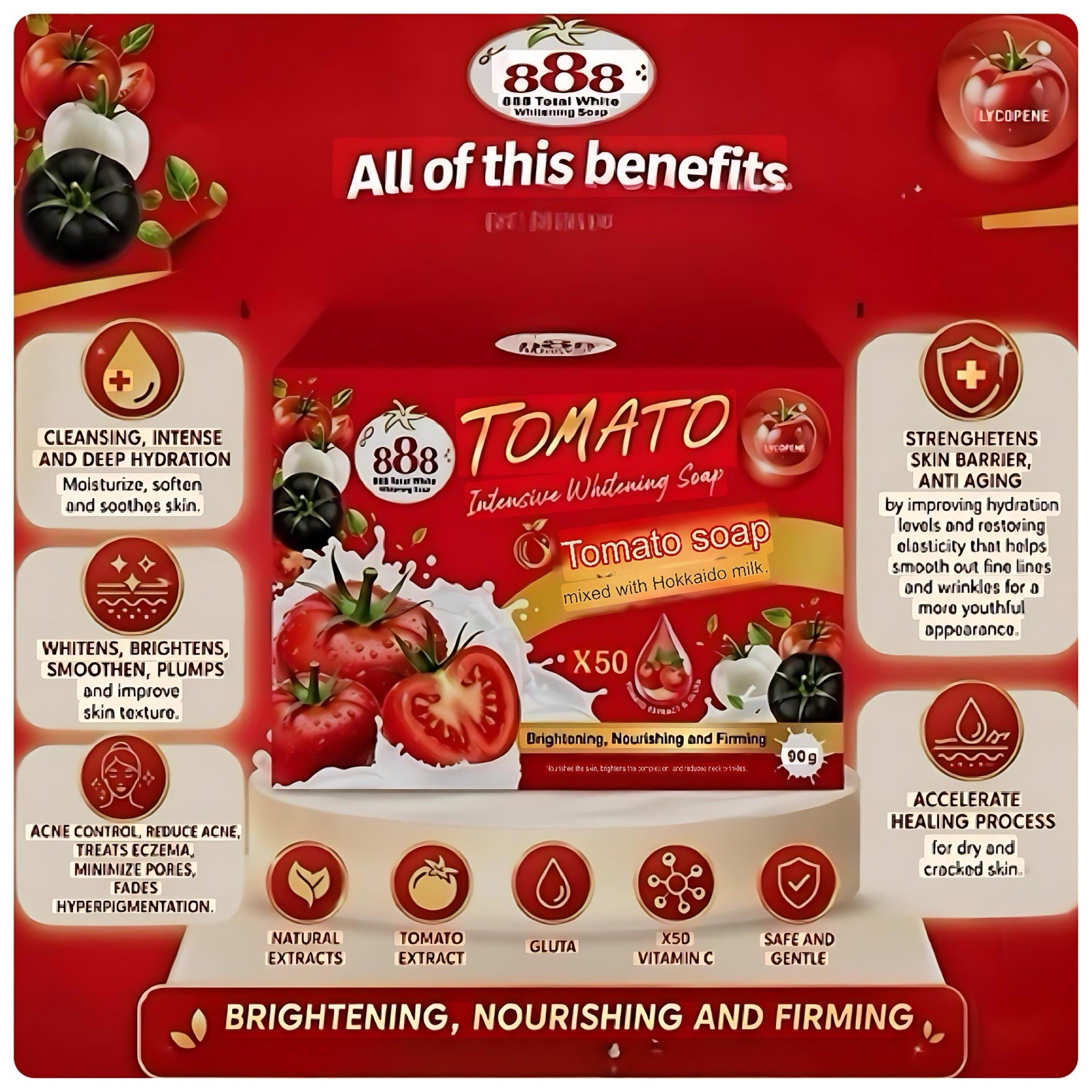 888 Total White Tomato Intensive Soap With Hokkaido Milk & Lycopene 90g