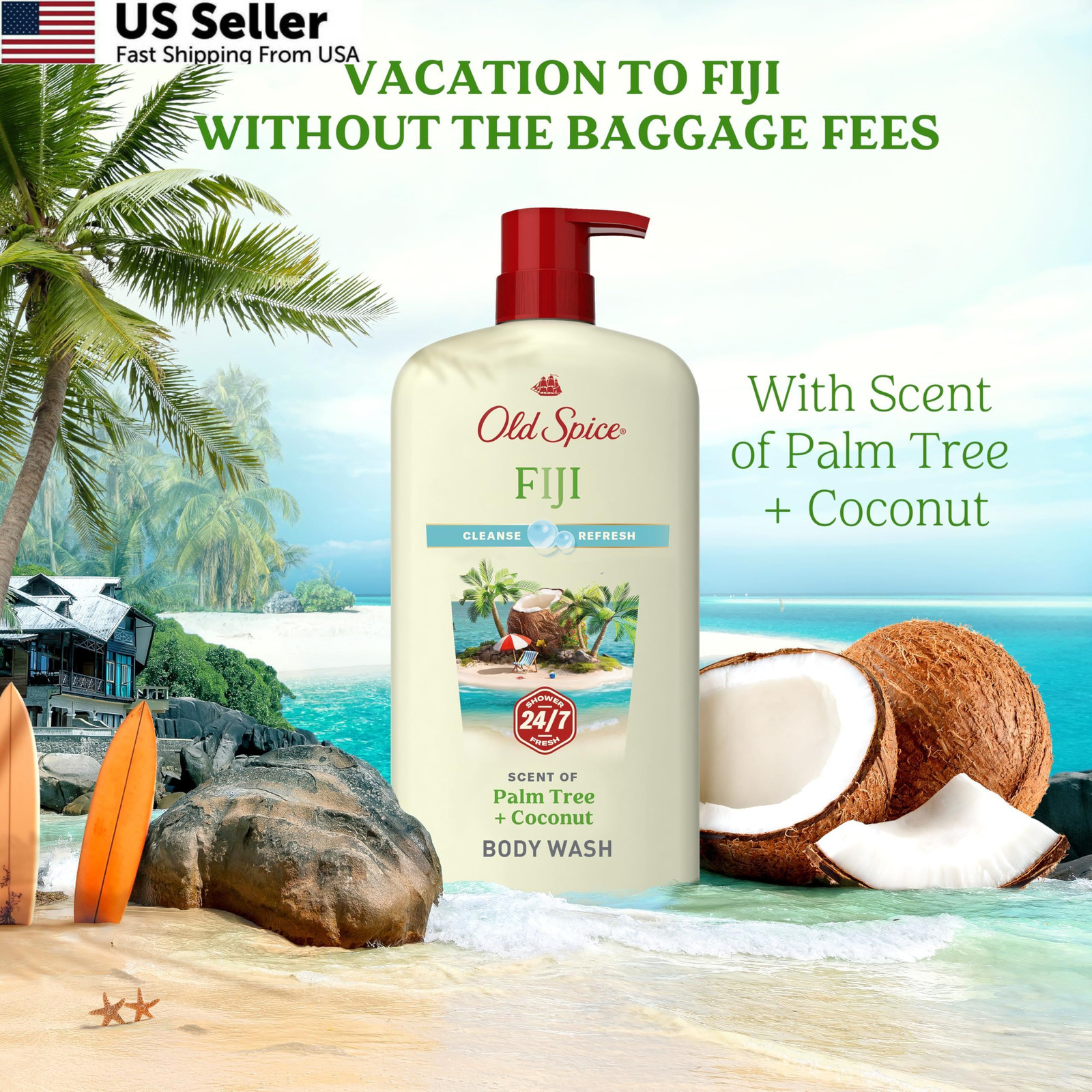 Old Spice Body Wash for Men, 24/7 25 Fl Oz (Pack of 4), Fiji w/ Palm Tree