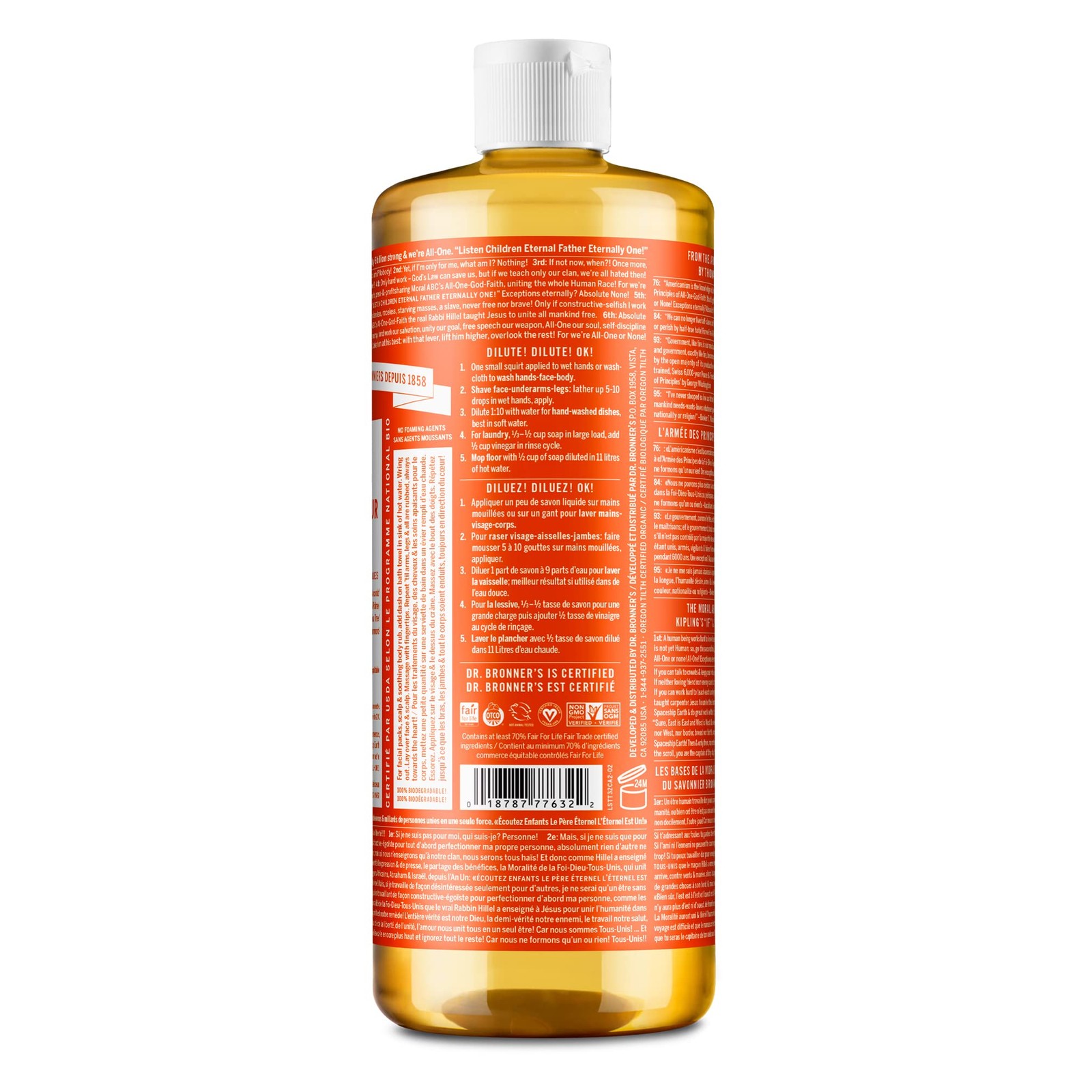 Dr Bronner’s Organic Fair Trade Castile Liquid Soap 32 Oz All Purpose Cleaner