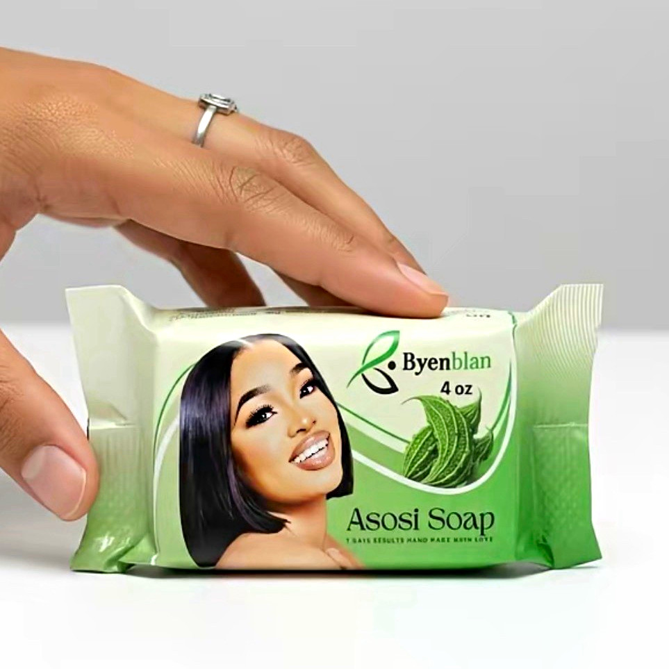 Byenblan Asosi Soap 7oz Handmade Body & Hands Bar Soap, Leaves Pattern, Green