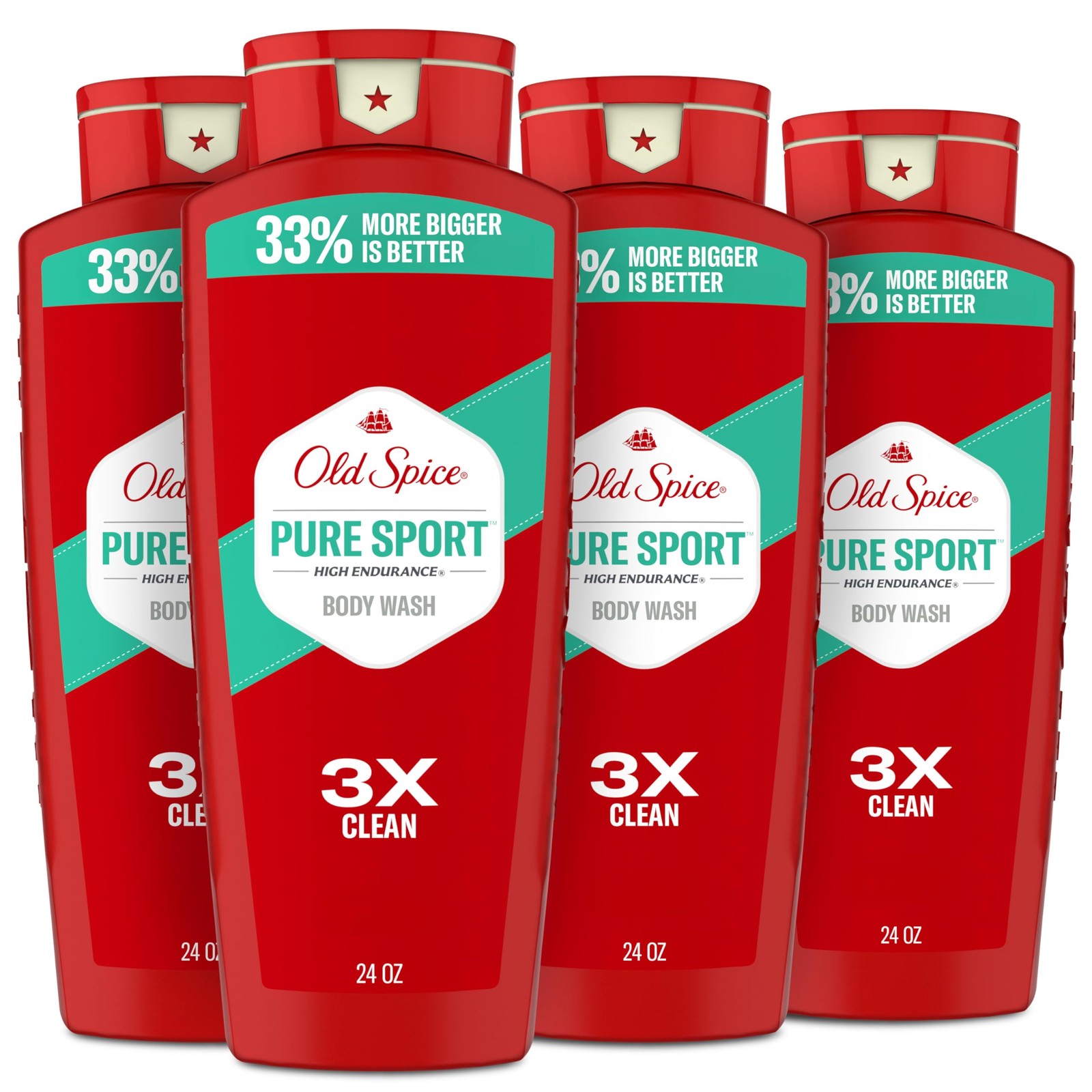 Old Spice Refreshing Body Wash for Men, High 24 Fl Oz (Pack of 4), Red