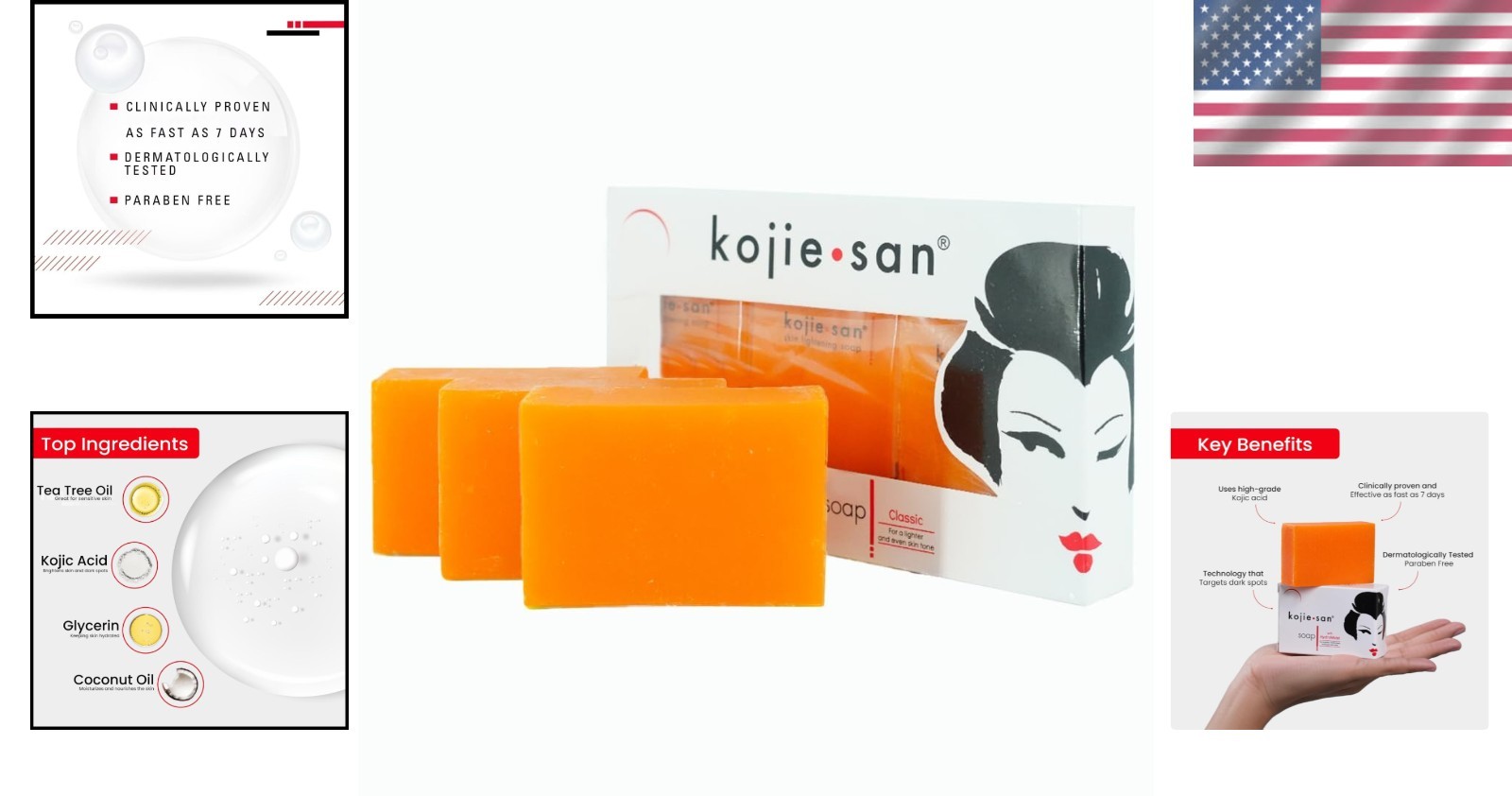 3 x 65g Kojic Acid Soap Bars – Acne-Prone Skin Care with Coconut & Tea Tree Oil