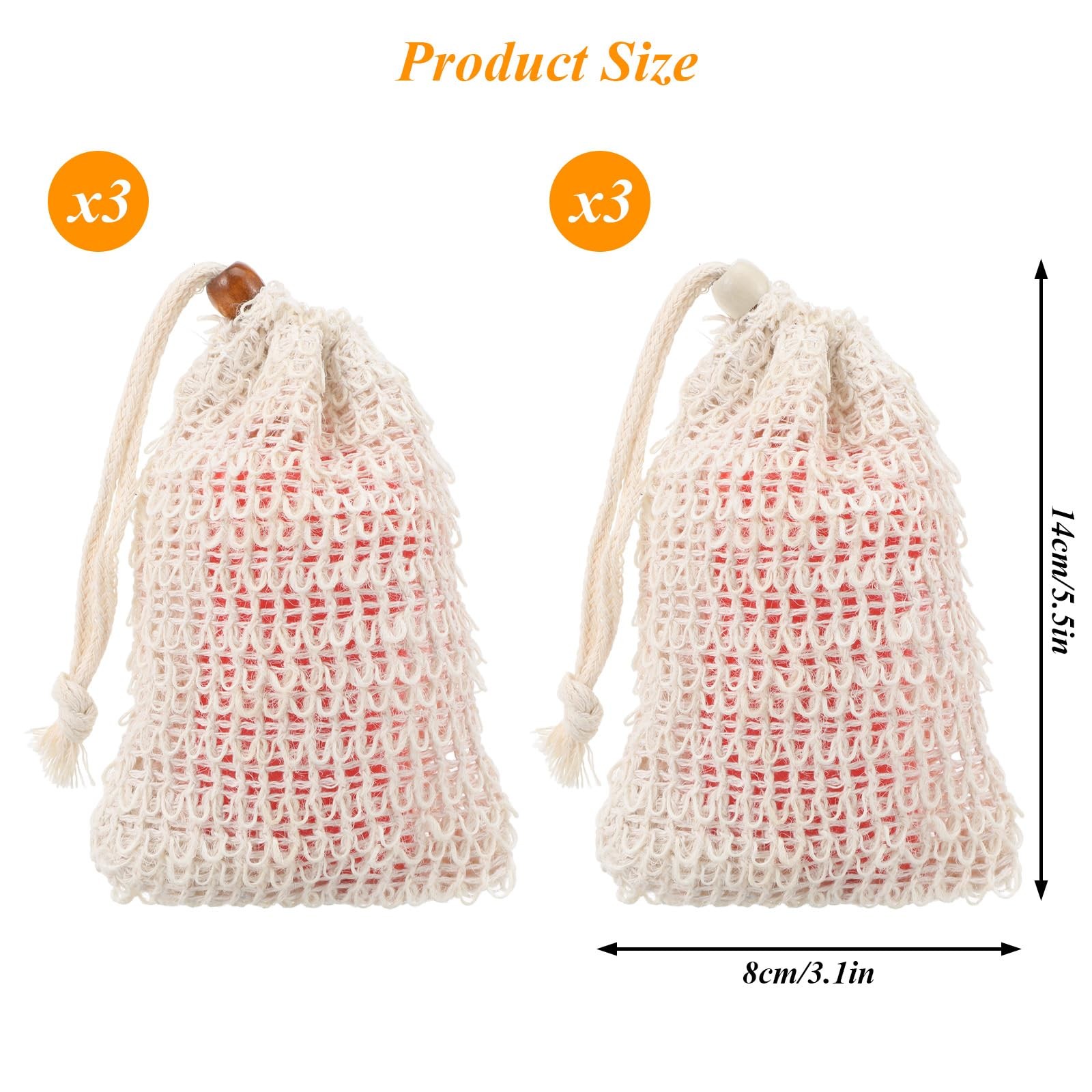 6 Pack Soap Bag, Natural Sisal Soap Saver Bag Exfoliating Sisal Soaps Pouch w…