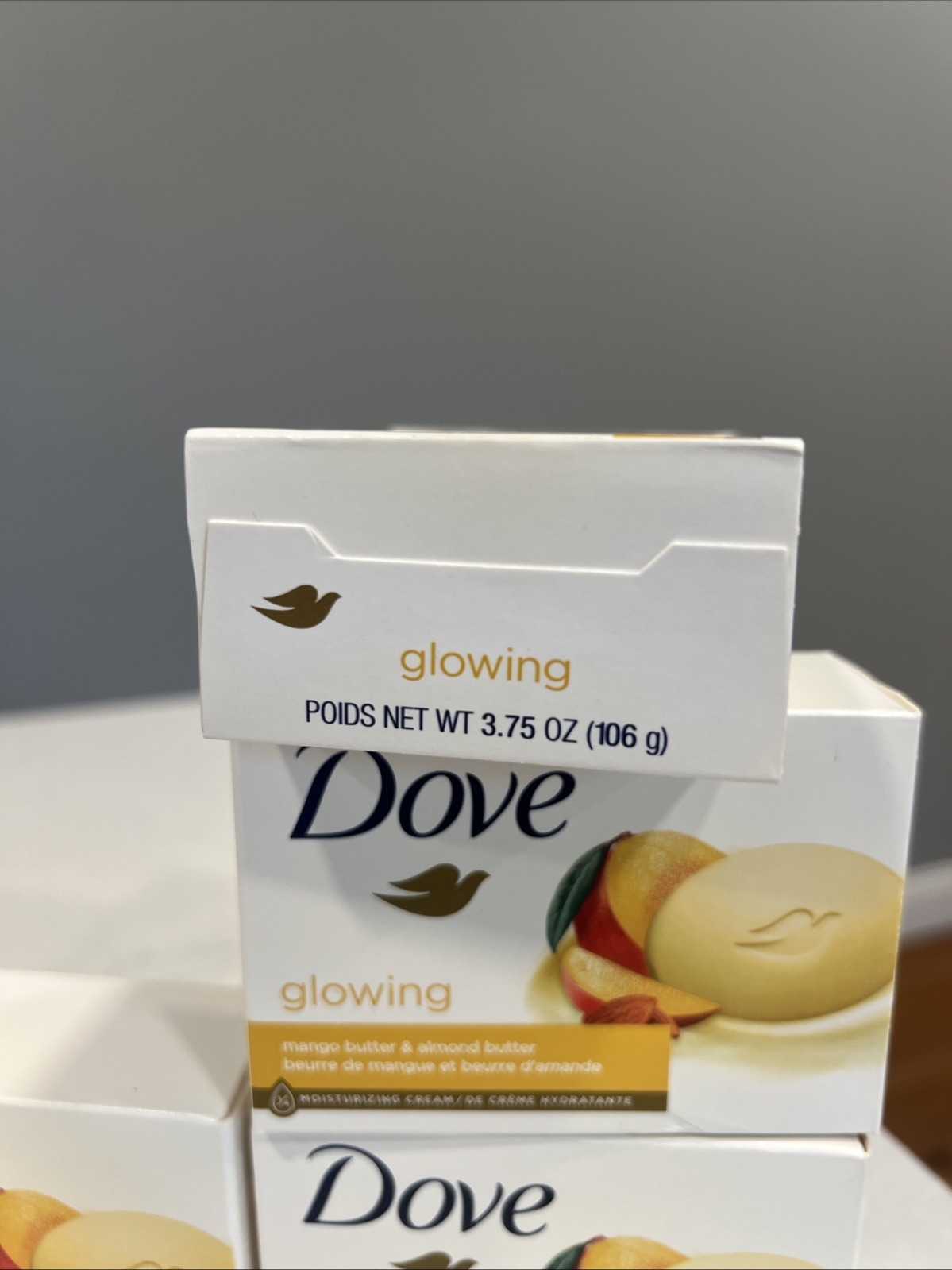 6 Bars Dove Glowing Gentle Bar Soap Mango/Almond Butter ~ 3.75 oz each New