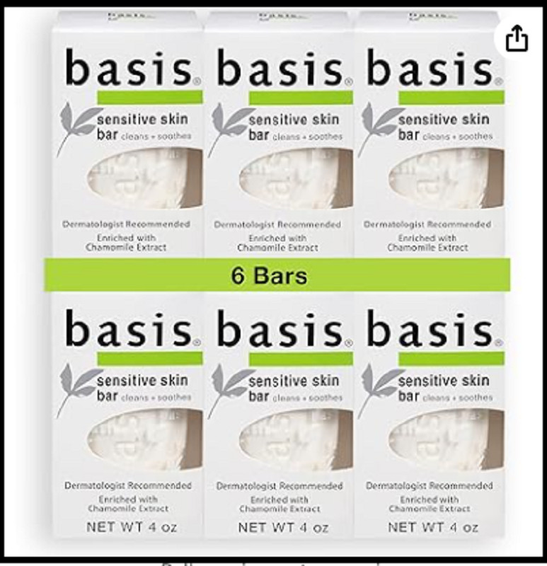 Unscented Sensitive Skin Bar Soap with Chamomile & Aloe Vera, 4 oz, Pack of 6