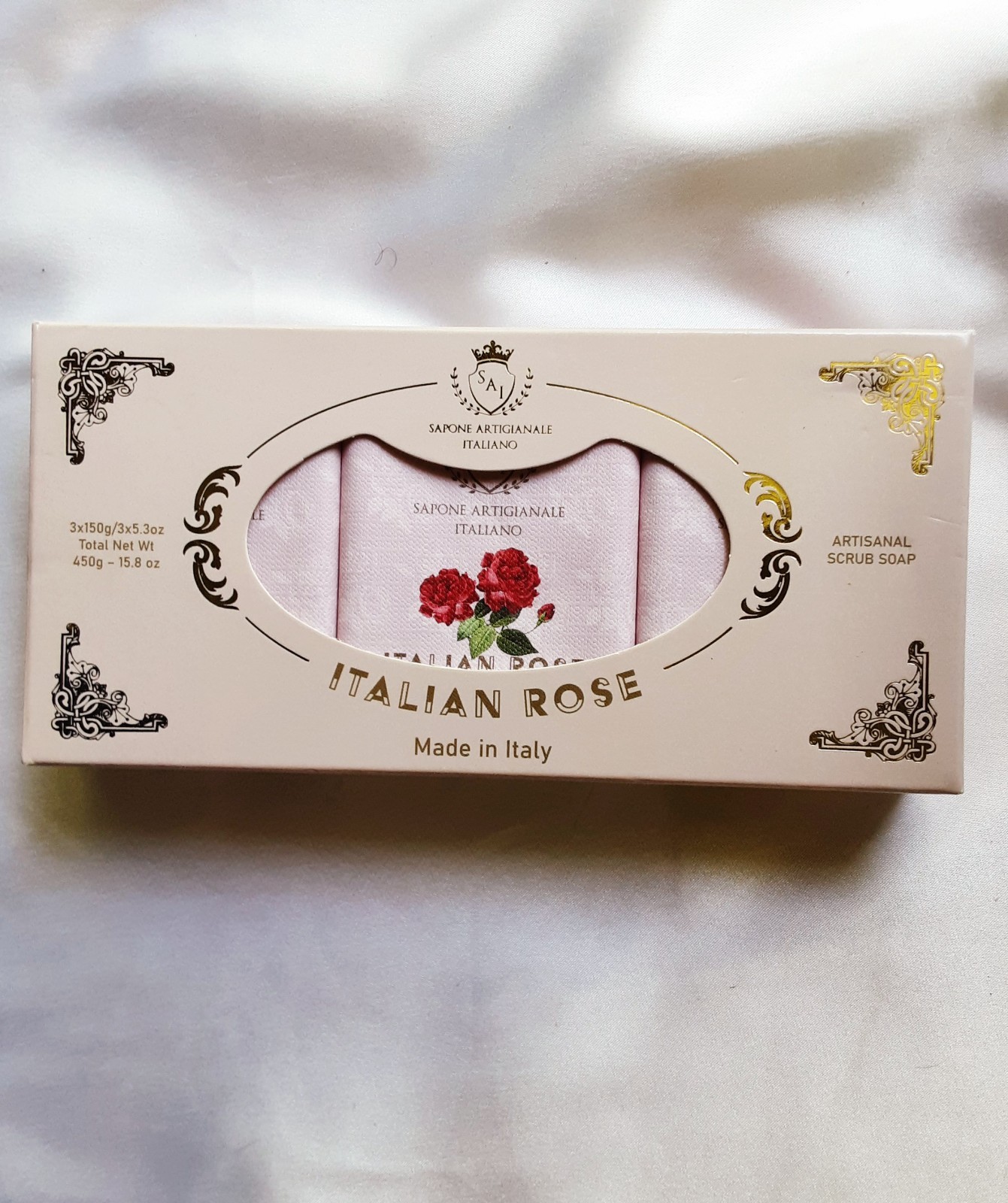 Sapone Artigianale Italano Rose Scrub Soap 3 x 5.3oz