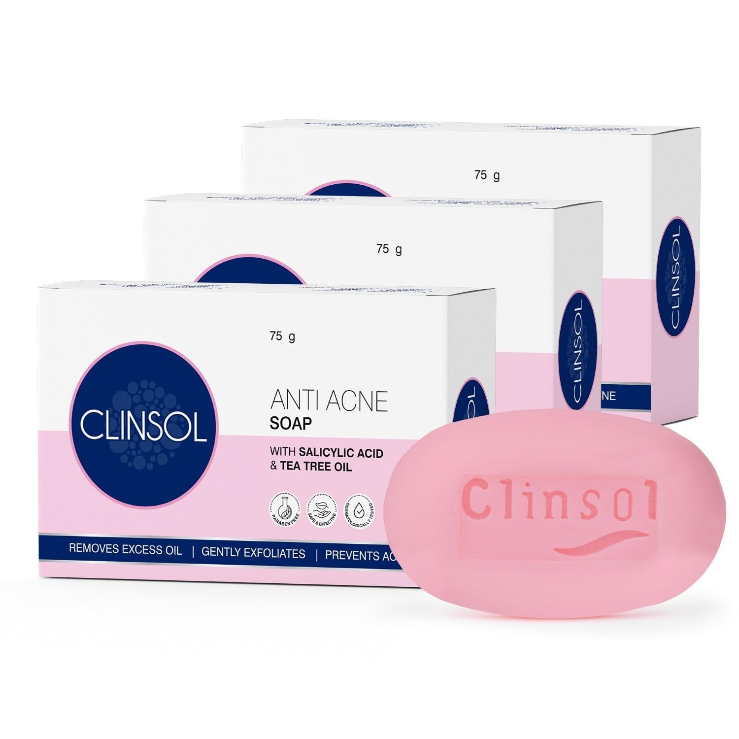 Leeford Clinsol Anti-Acne Soap 75g (Pack of 3) | Enriched with Tea Tree Oil