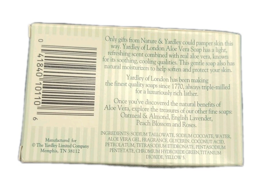 Yardley of London Vintage Aloe Vera 4.25 Oz Bar Soap Moisturizer~Disc 3 Bars