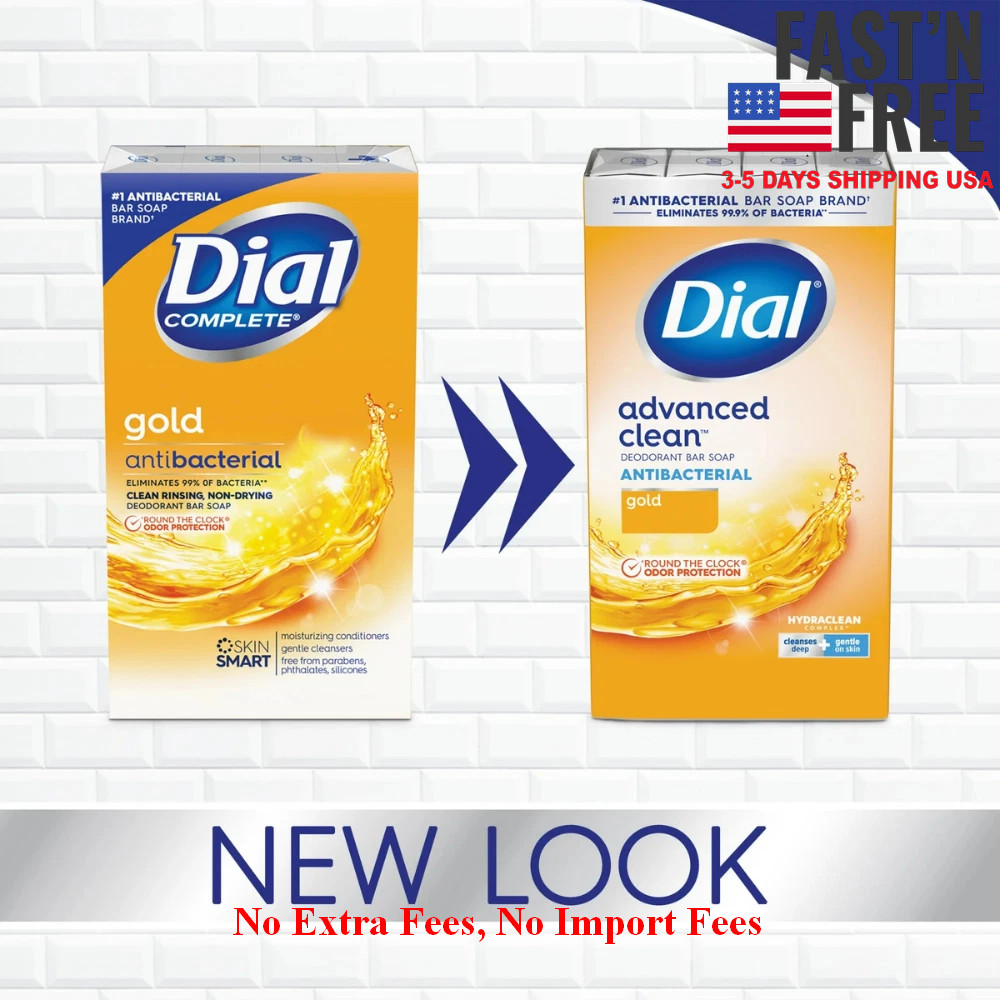 New Dial Antibacterial Deodorant Bar Soap, Advanced Clean, Gold, 48 Bars, 4 oz