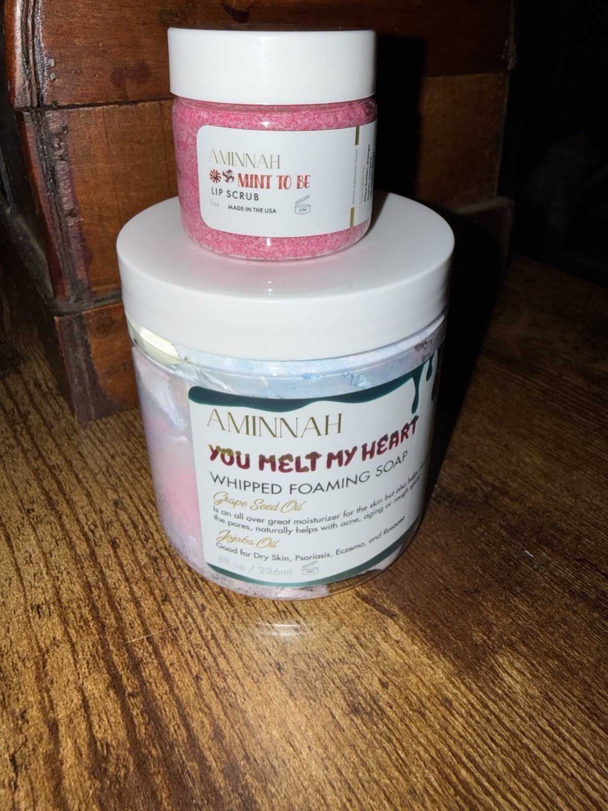 Aminnah You Melt My Heart Whipped Foaming Soap & Mint To Be Lip Scrub Bundle