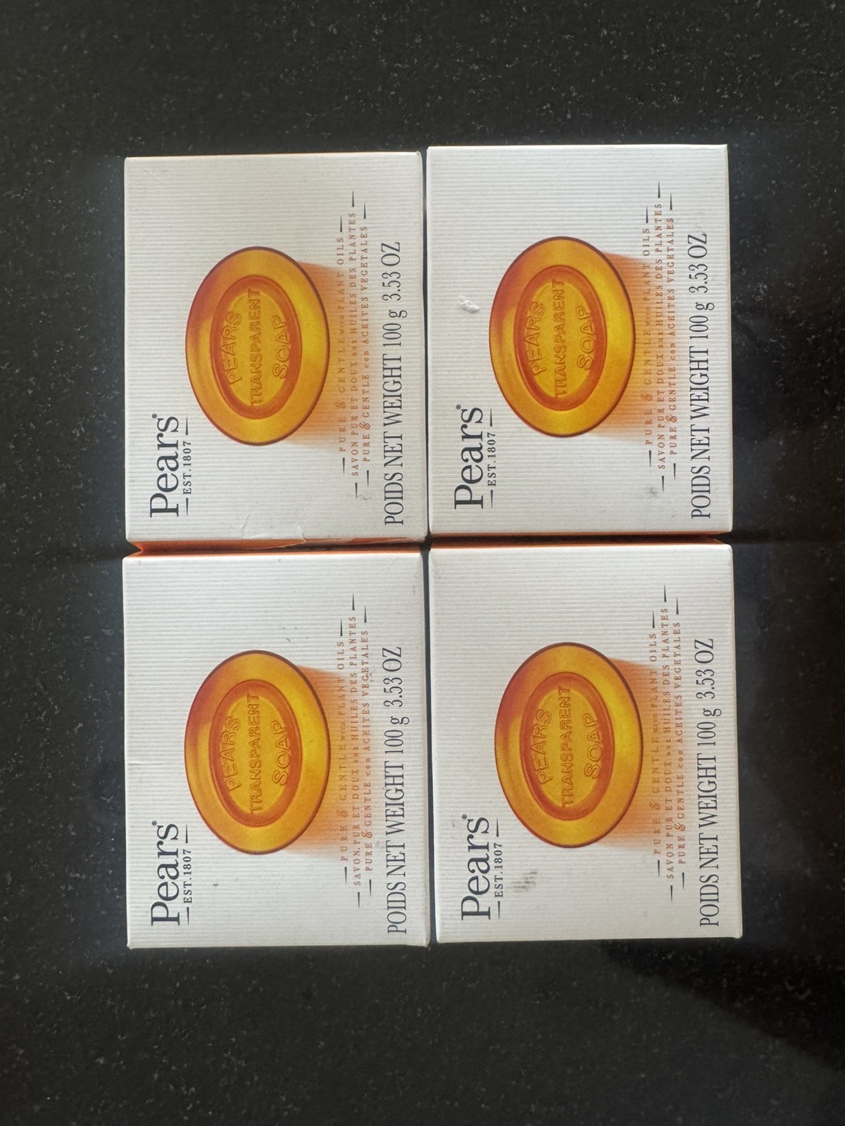 4 bars Pears transparent Pure and Gentle Soap with Natural Oils 3.53 oz Bar