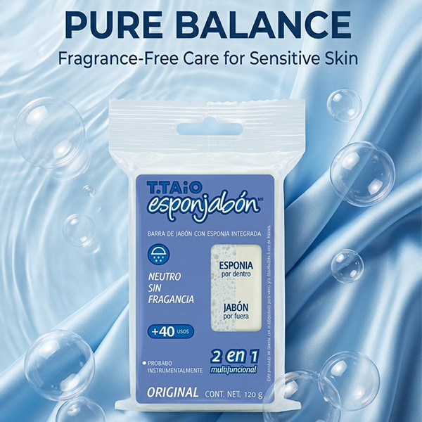 2Pcs Esponjabon Fragrance Free Soap Sponge 2 in 1 Neutro Sensitive Skin Unscente