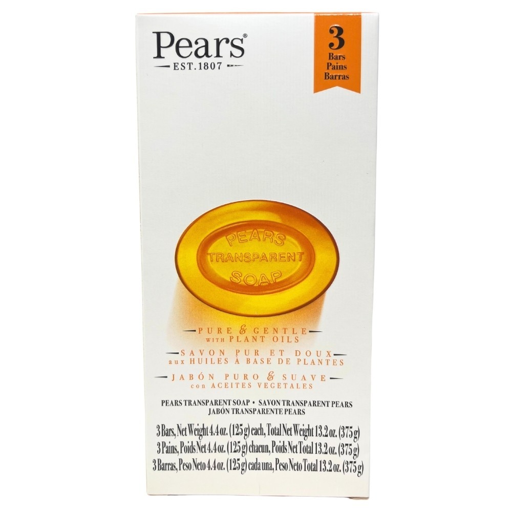 Pears Transparent Soap Bars, Pure & Gentle with Plant Oils, 3 Bars, 4.4 Oz Ea