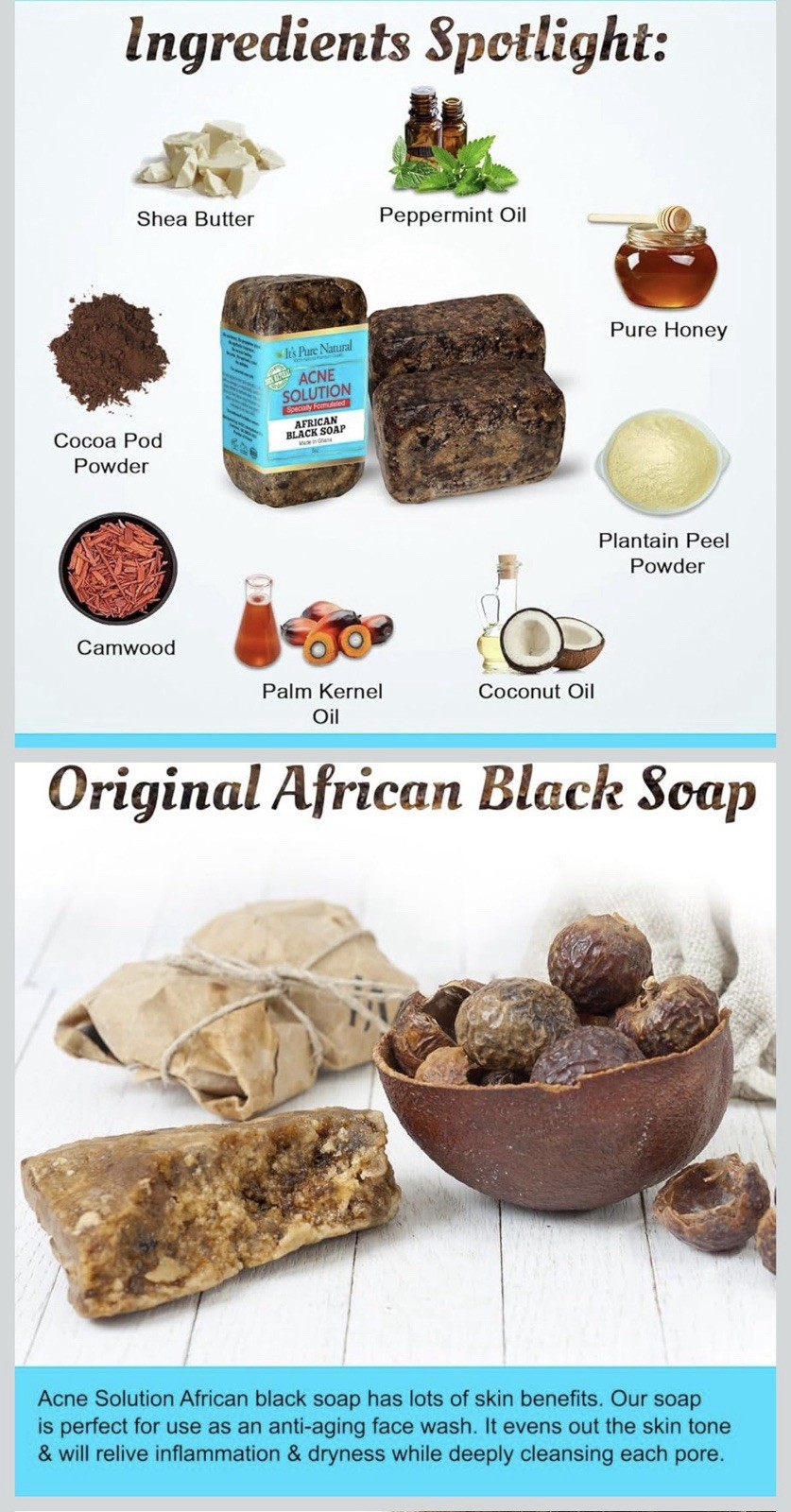 3bars African Black Soap Bar Natural Handmade Facial Body Soap