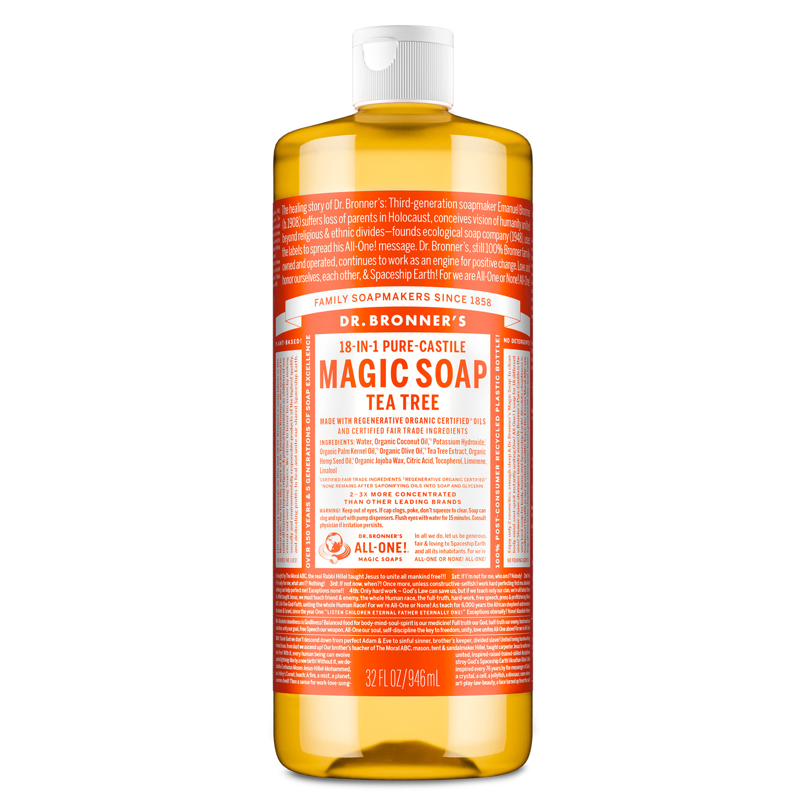 Dr. Bronner’s Magic Soap – Tea Tree – Pure-Castile Liquid Soap – 32 oz