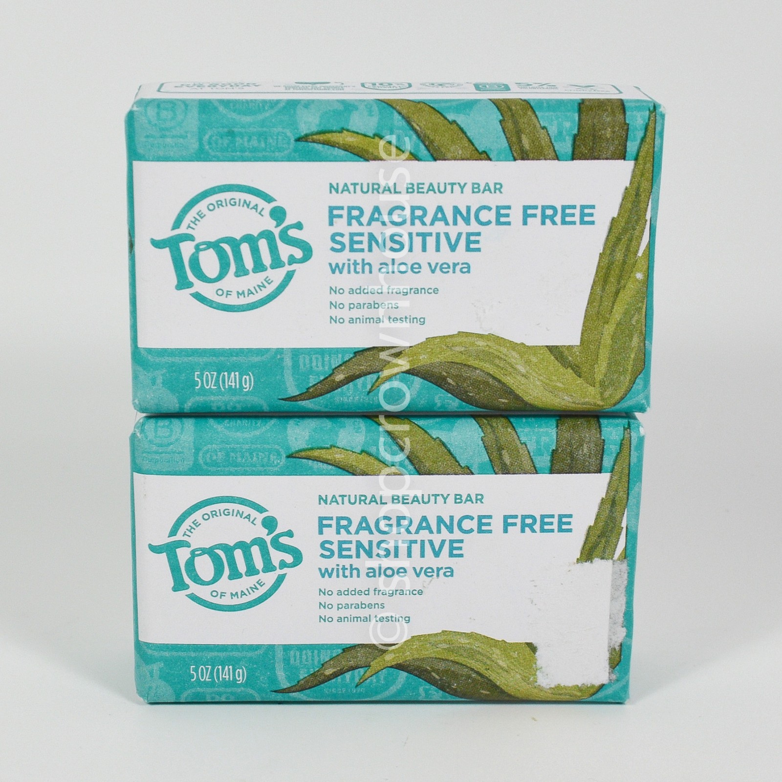 2 bars Tom’s Fragrance Free Sensitive Bar Soap with Aloe 5 oz (141 g)