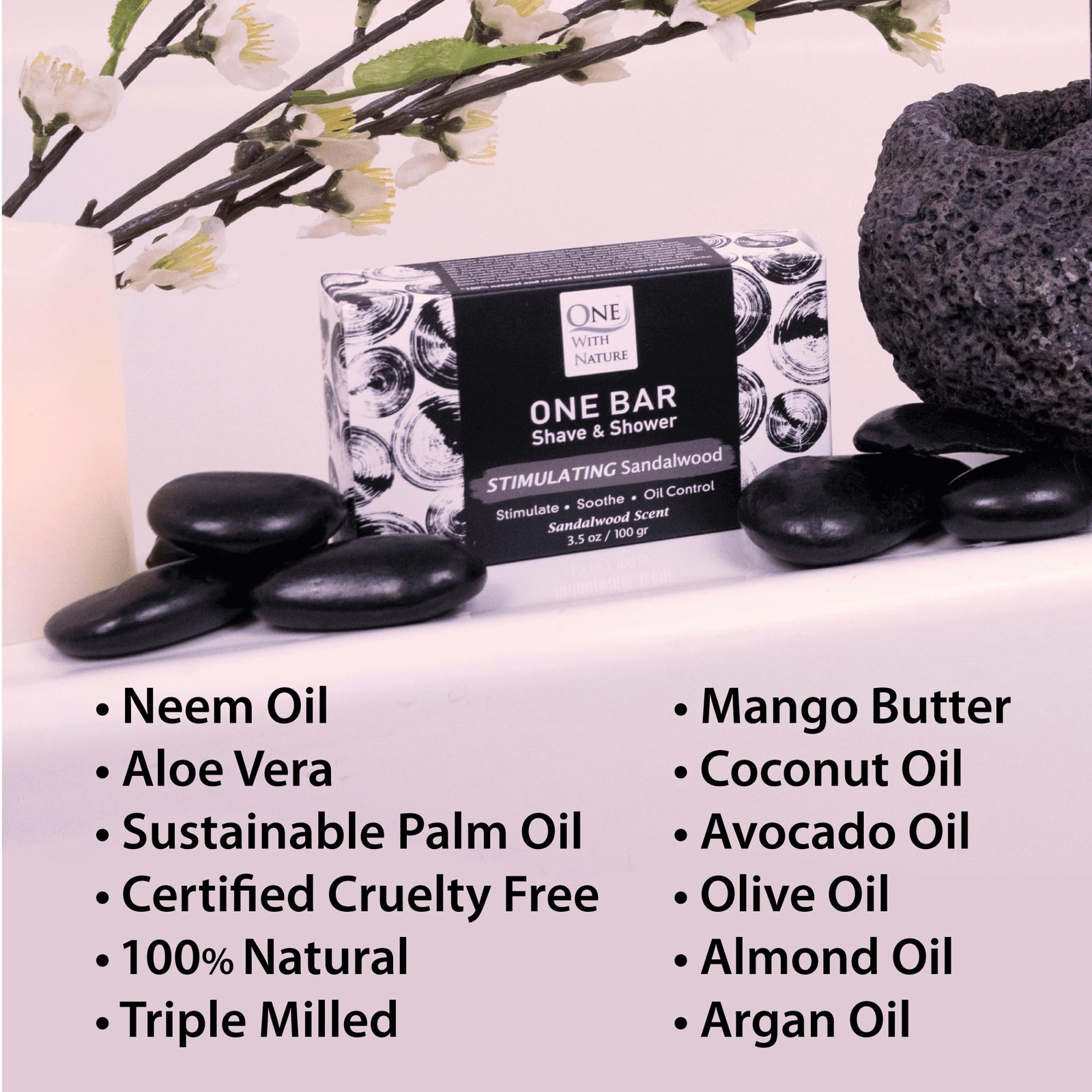 One With Nature Sandalwood Soap Bar Pack Of 3 Pure Natural Skin Cleaning Agent