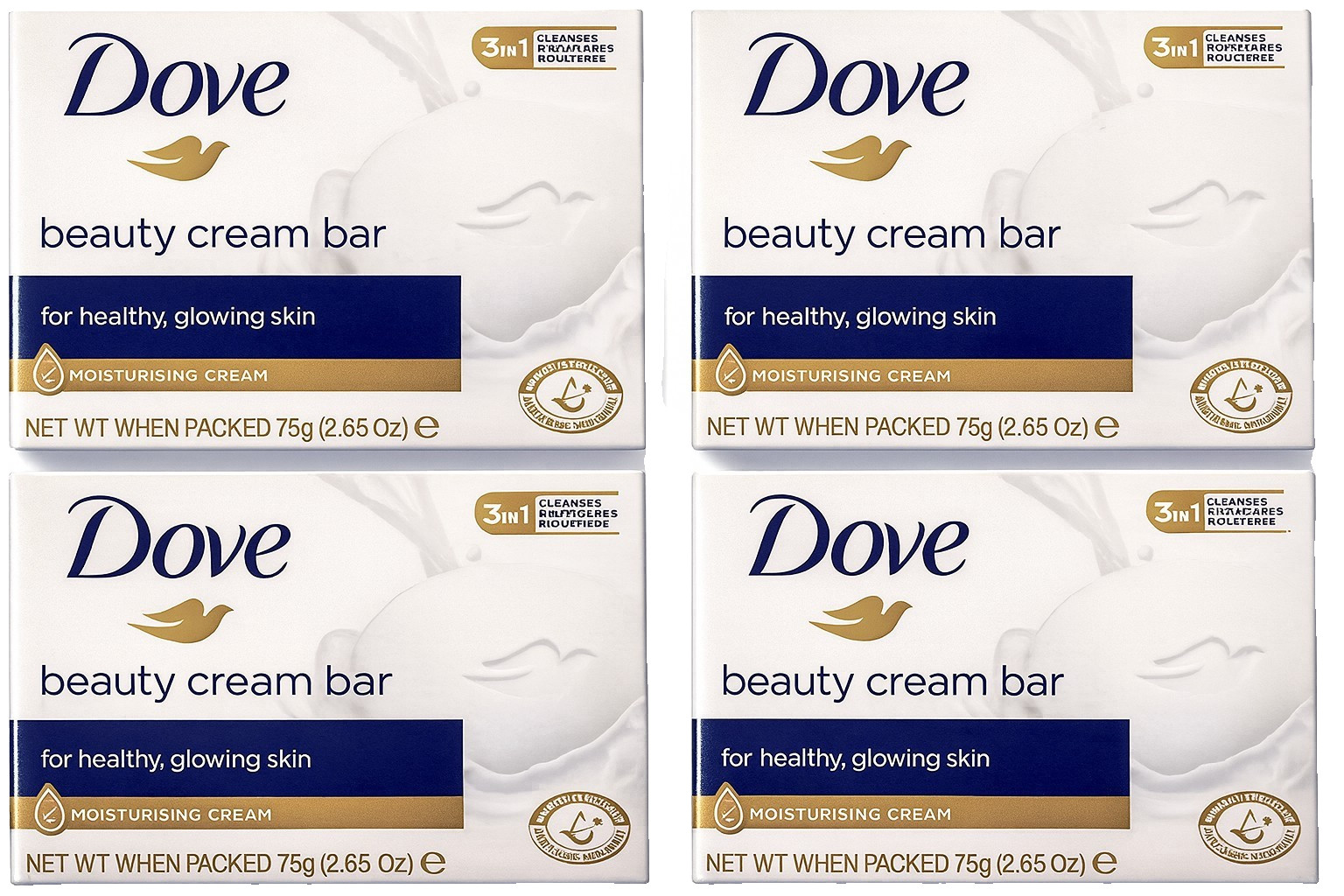 4 Pack Dove Beauty Cream Bar Soap 75 grams 2.65 Oz Face Body Hands
