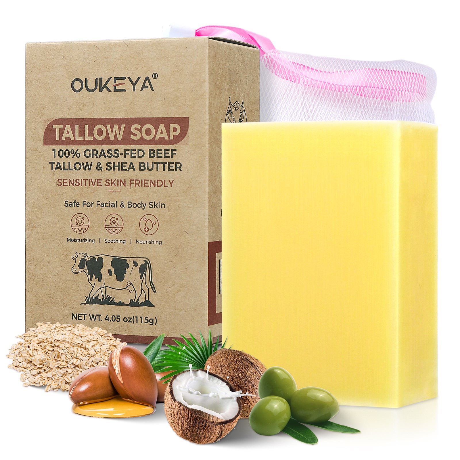 OUKEYA Tallow Soap With Shea Butter & Oat: Soothe Sensitive, Eczema-Prone Skin