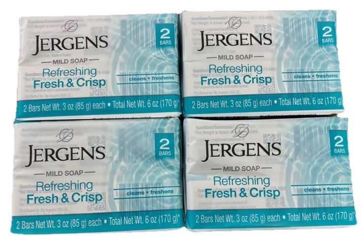 Lot of 4 (2) Packs of Jergens Mild Soap, Refreshing FRESH & CRISP. Total 8 Bars