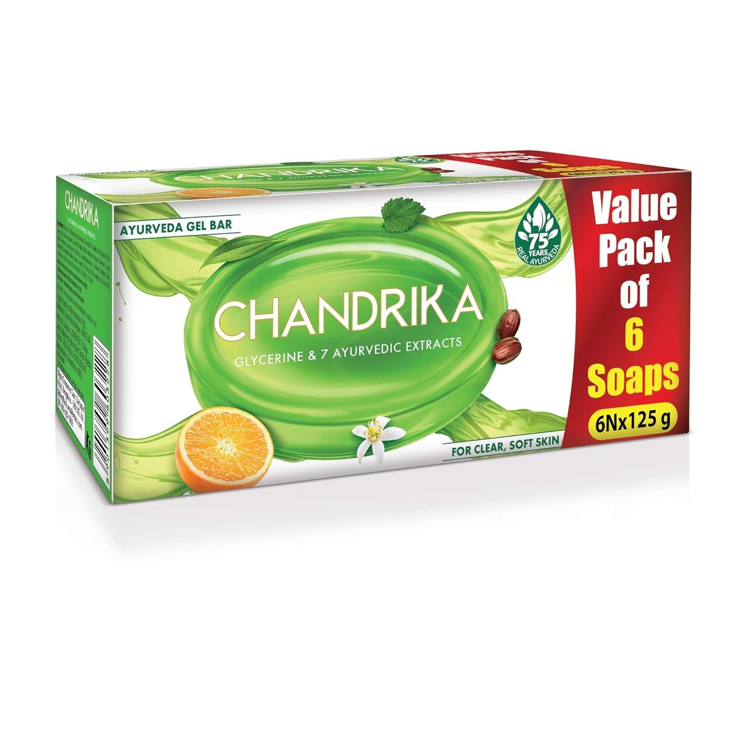 Chandrika Glycerine Gel Soap 6x125g Jojoba Oil Moisturizing Bath Bar All Skin