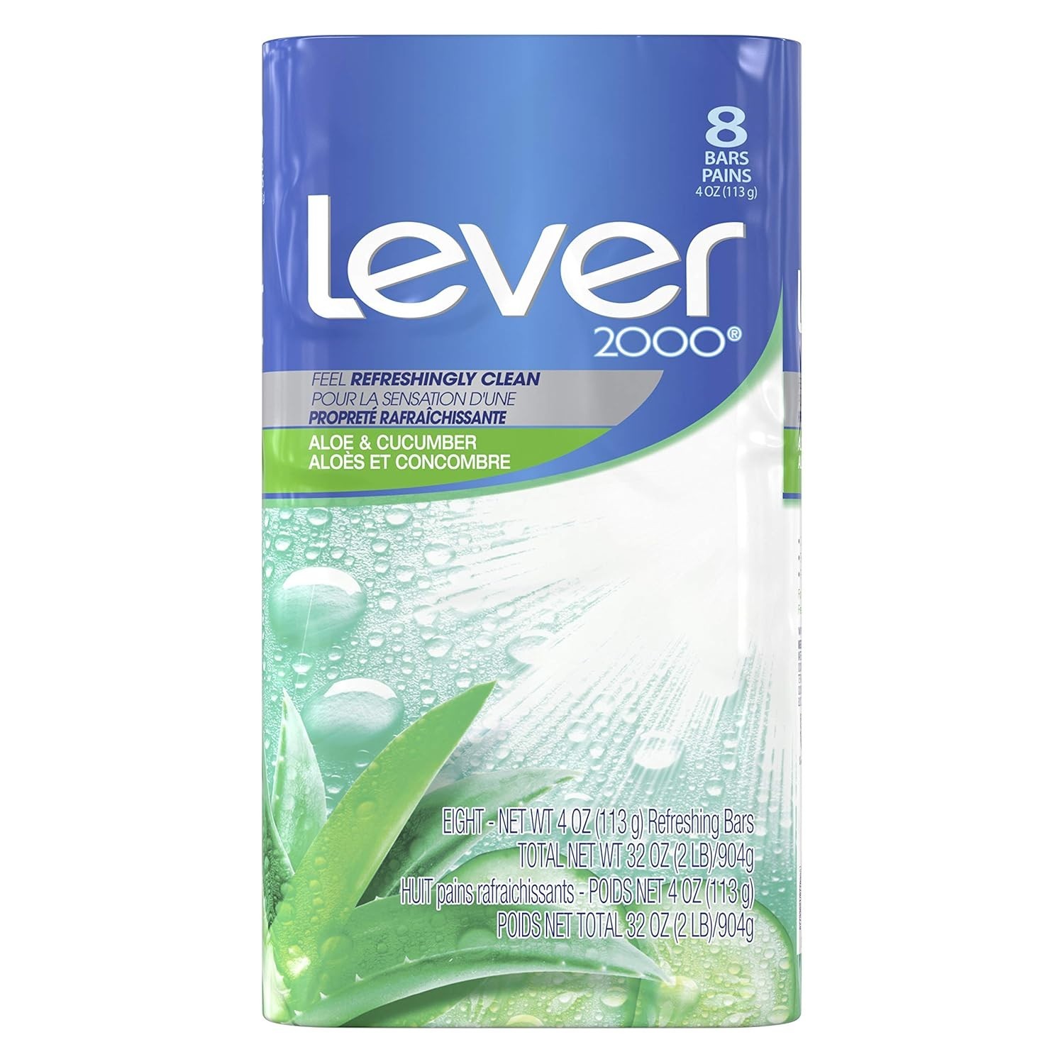 Lever 2000 8-Pack Soap Bars, Aloe Cucumber, 4oz, Body & Facial Cleanser