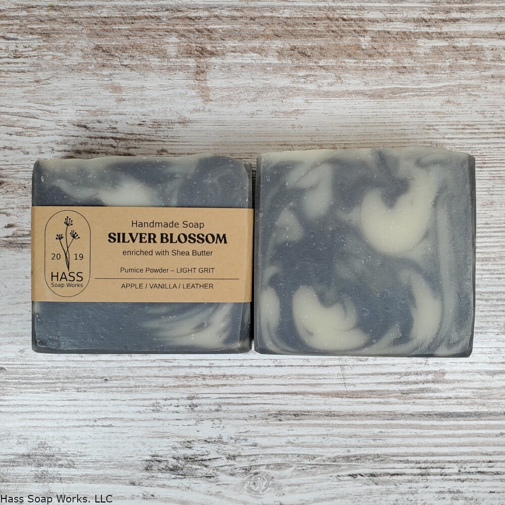 Silver Blossom Natural Handmade Bar Soap Exfoliating Apple Vanilla Leather Scent