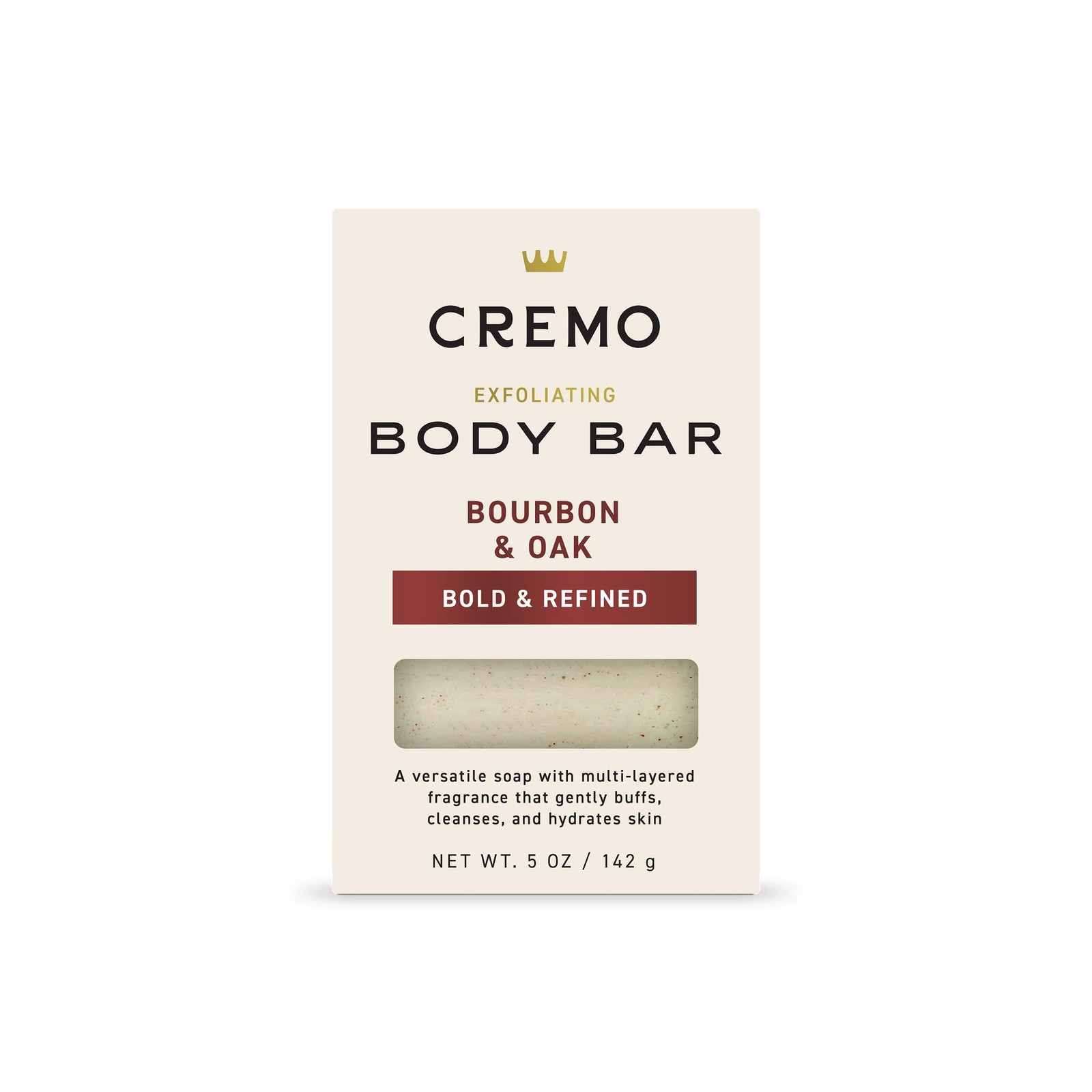 Cremo Exfoliating Body Bar for Men, Bourbon & Oak Scent, 5 Ounce (Pack of 1)