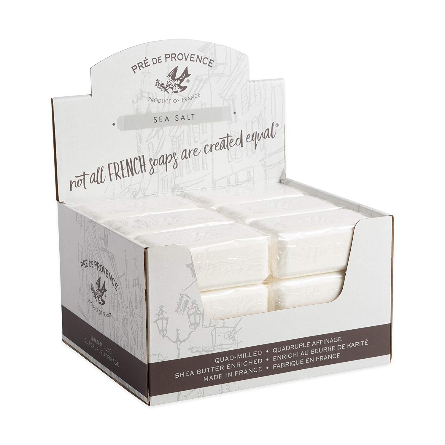 Pre de Provence SEA SALT Case 18 x 150 Gram French Soap Bath Shower Bars Natural