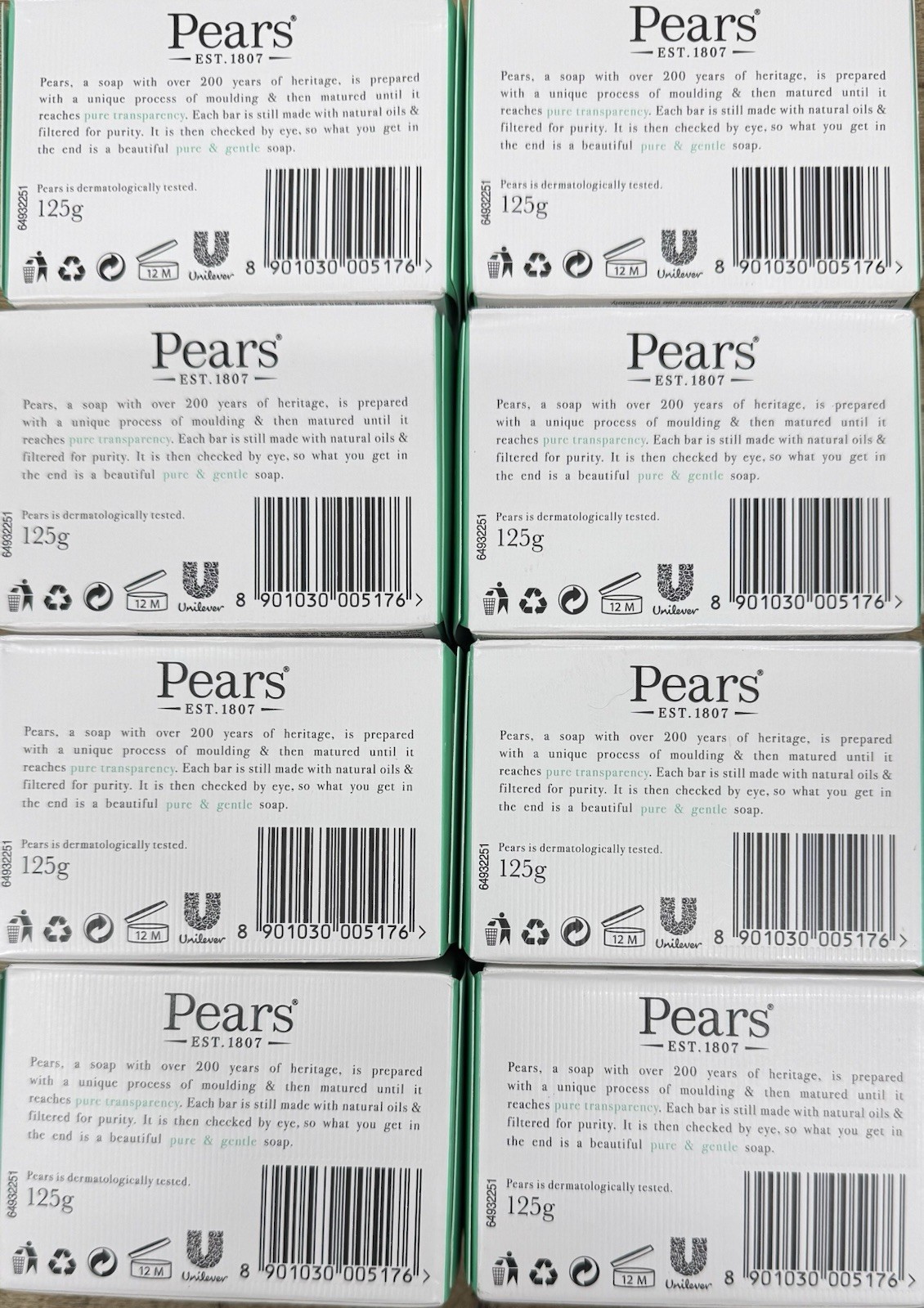 10pc Green PEARS TRANSPARENT SOAP BAR PURE & GENTLE 100g Each Free Shipping