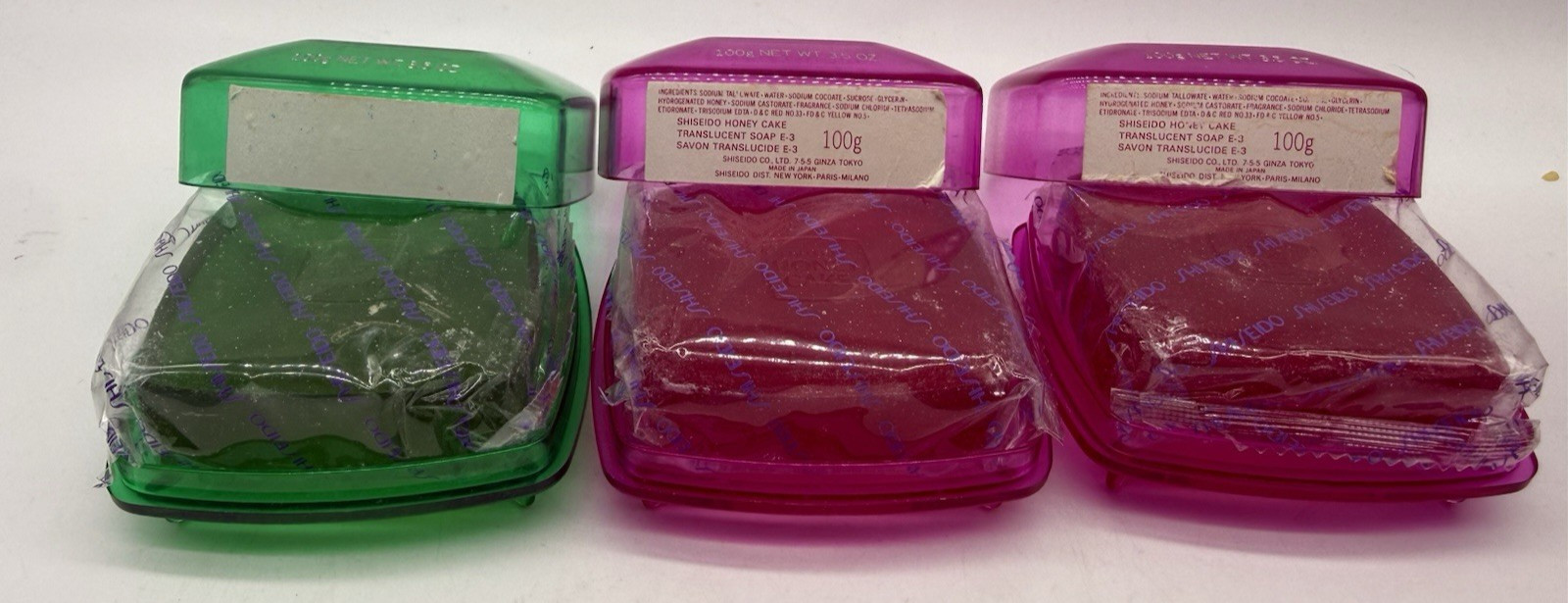 Vintage Shiseido Honey Cake Translucent Soap Japan Set Ruby Emerald